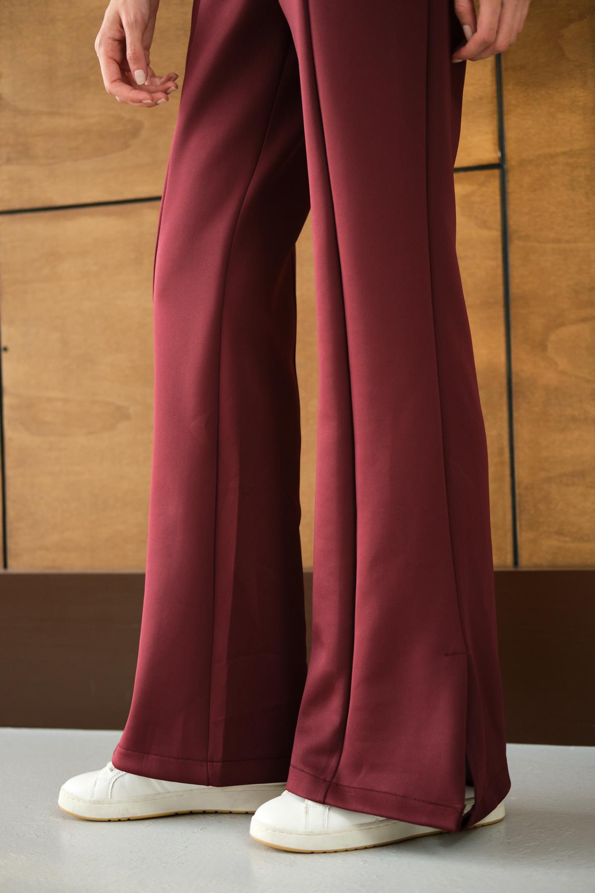 Yandan Yırtmaçlı Scuba Pantolon Bordo