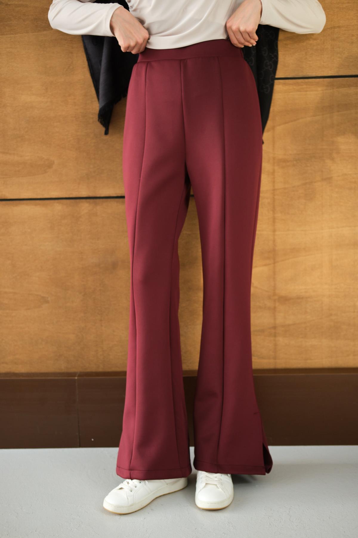 Yandan Yırtmaçlı Scuba Pantolon Bordo