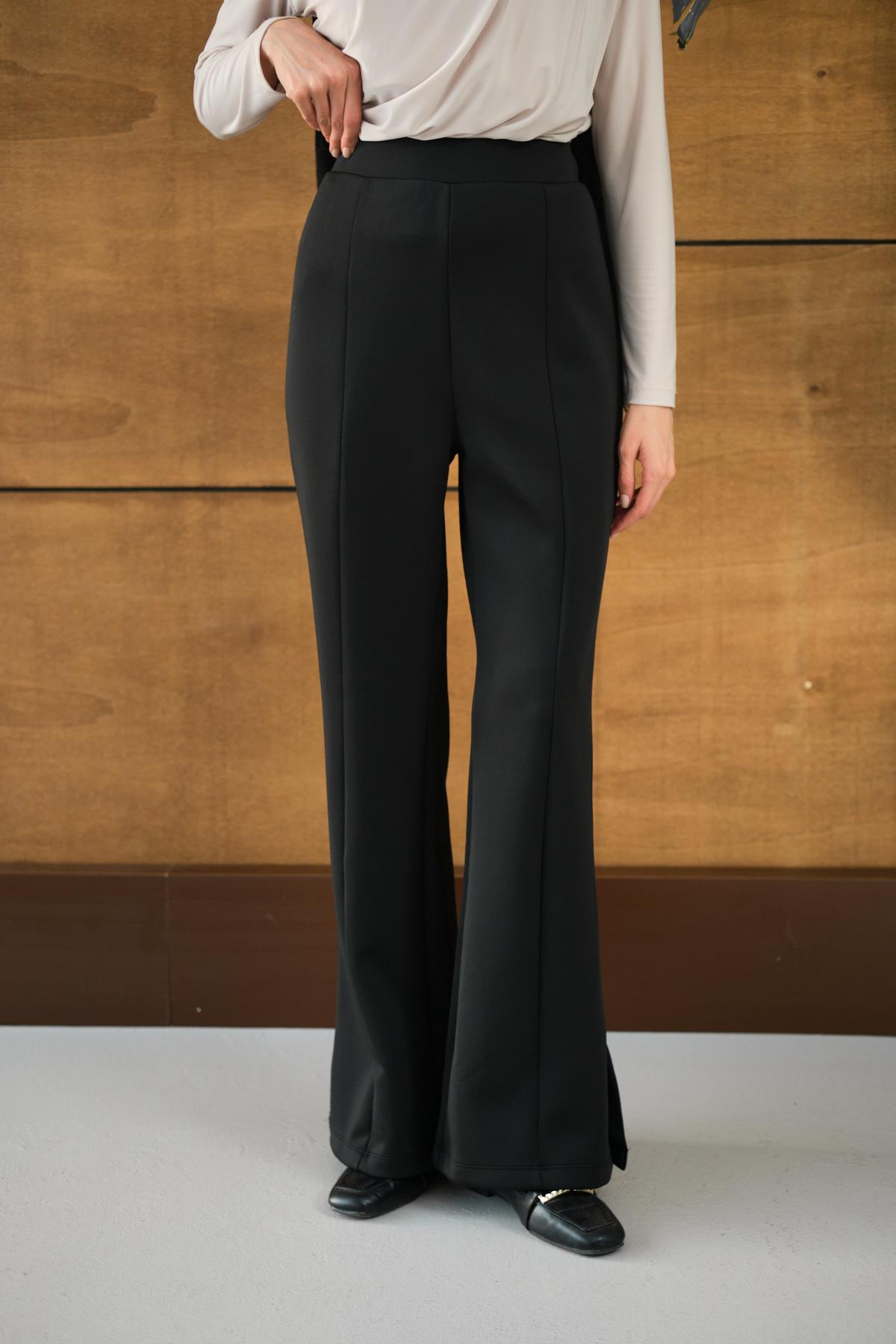 Yandan Yırtmaçlı Scuba Pantolon Siyah