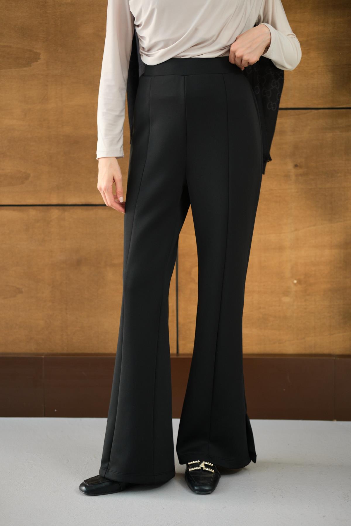 Yandan Yırtmaçlı Scuba Pantolon Siyah