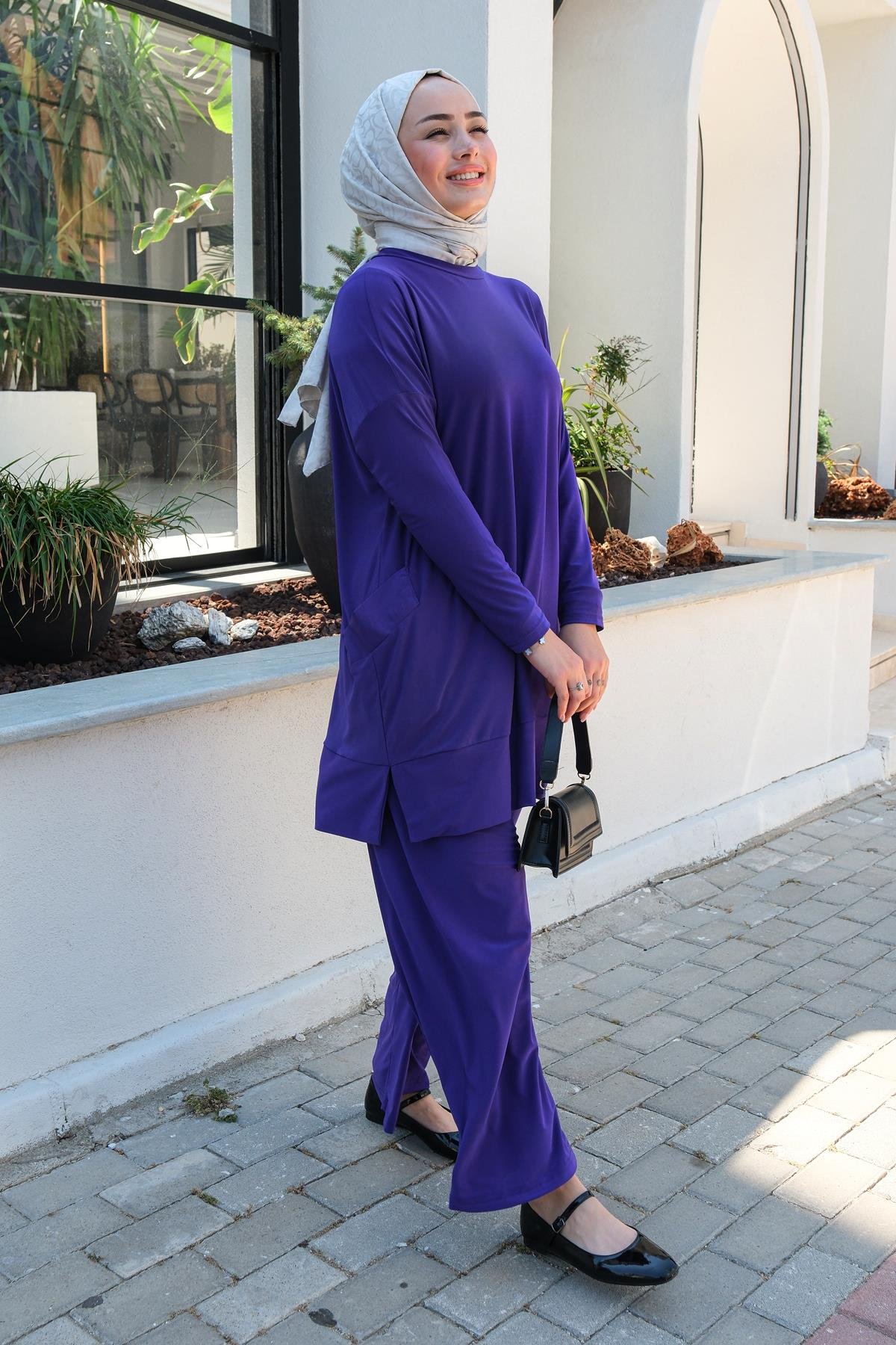 Yanları Cepli Takım Mor