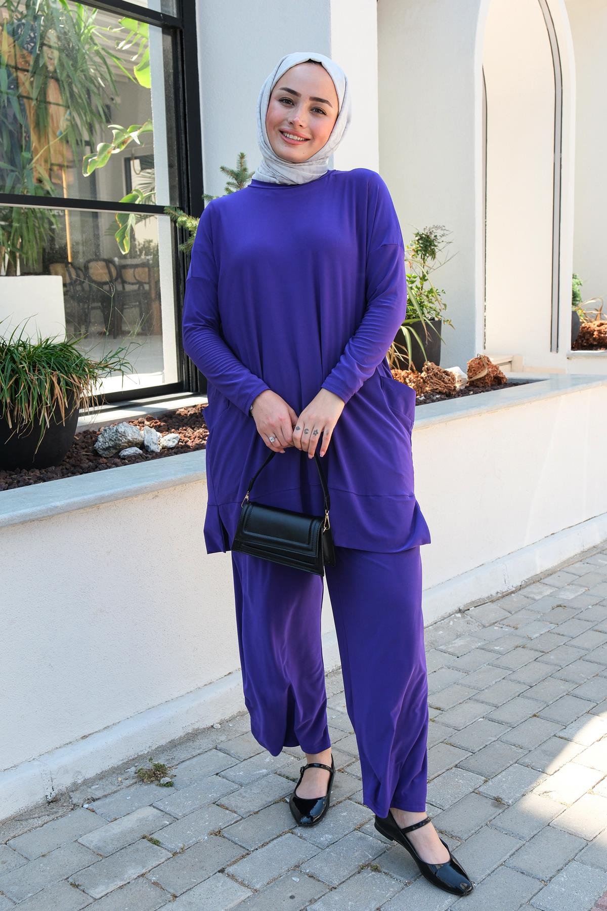 Yanları Cepli Takım Mor