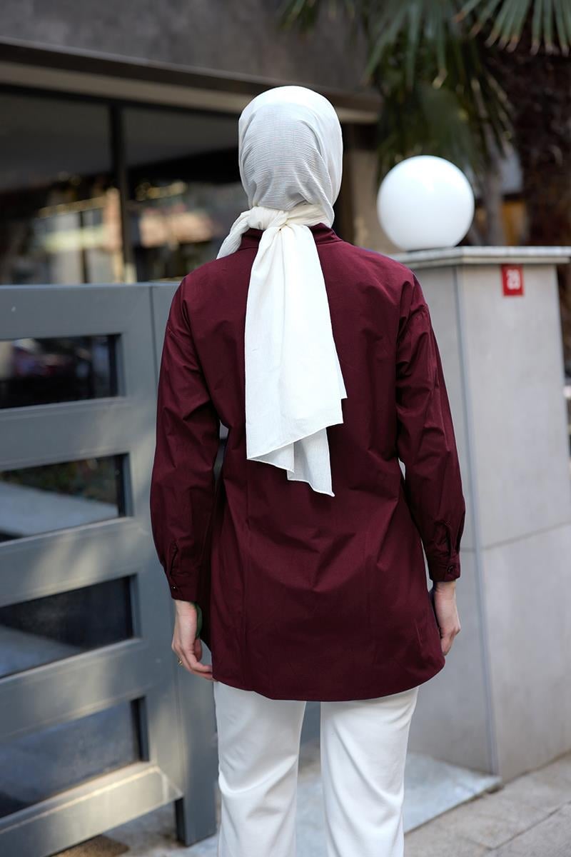 Yanları Düğme Detaylı Gömlek Bordo