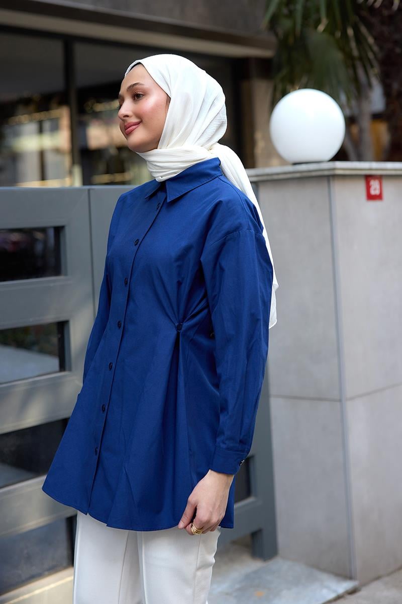 Yanları Düğme Detaylı Gömlek Lacivert