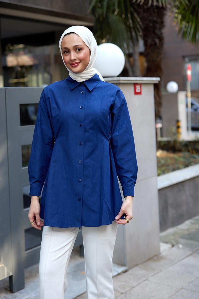 Yanları Düğme Detaylı Gömlek Lacivert