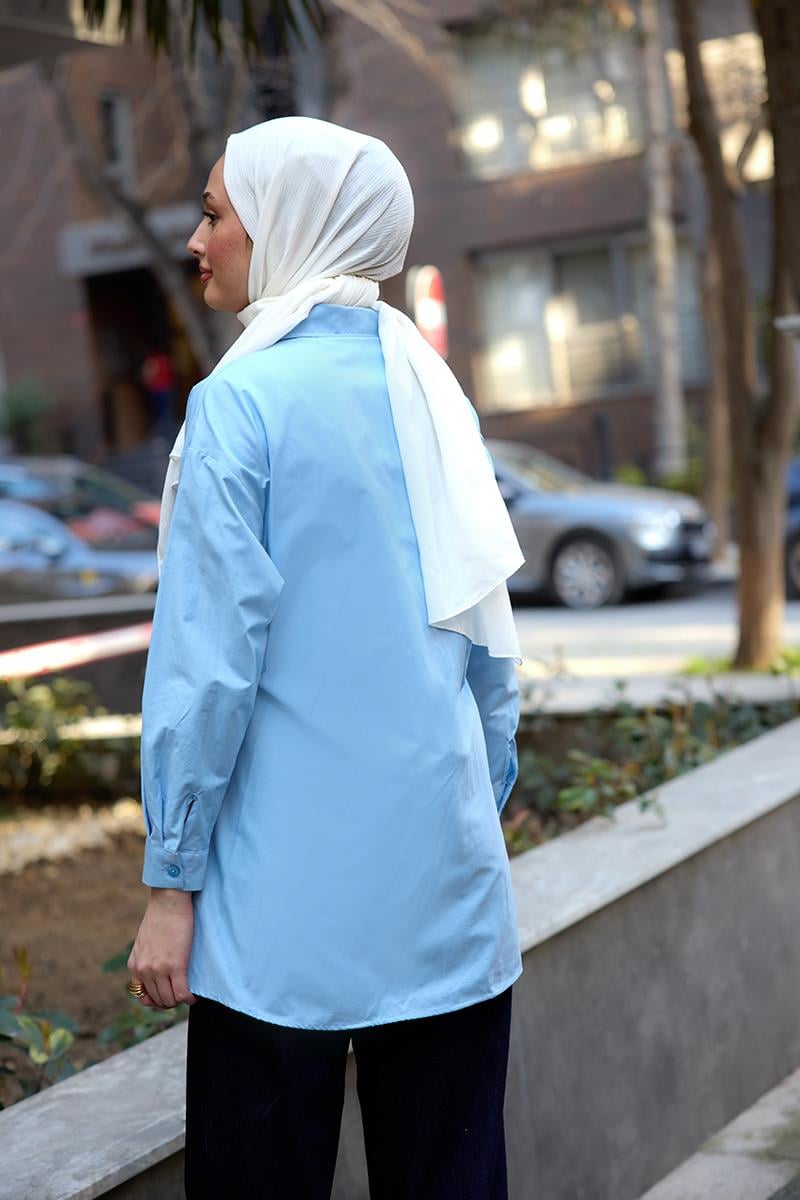Yanları Düğme Detaylı Gömlek Mavi