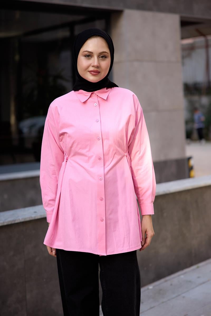 Yanları Düğme Detaylı Gömlek Pembe