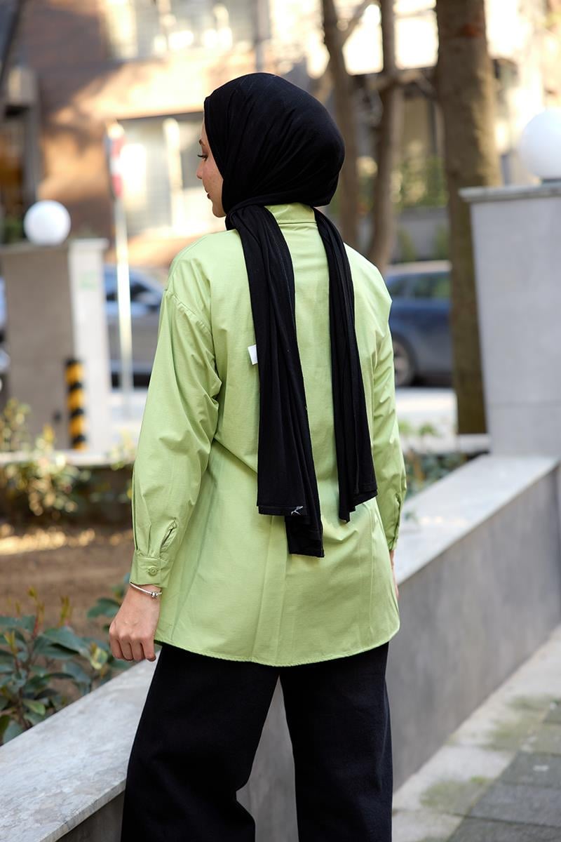 Yanları Düğme Detaylı Gömlek Yeşil