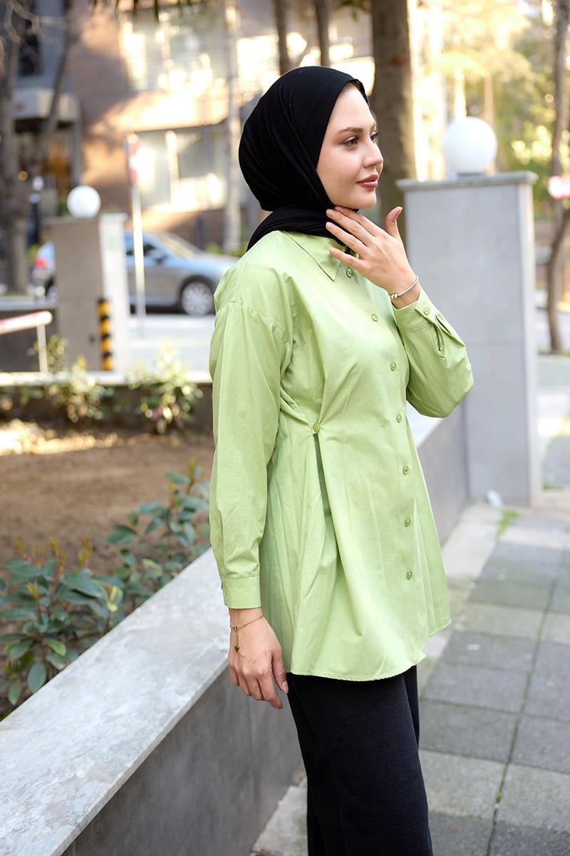 Yanları Düğme Detaylı Gömlek Yeşil