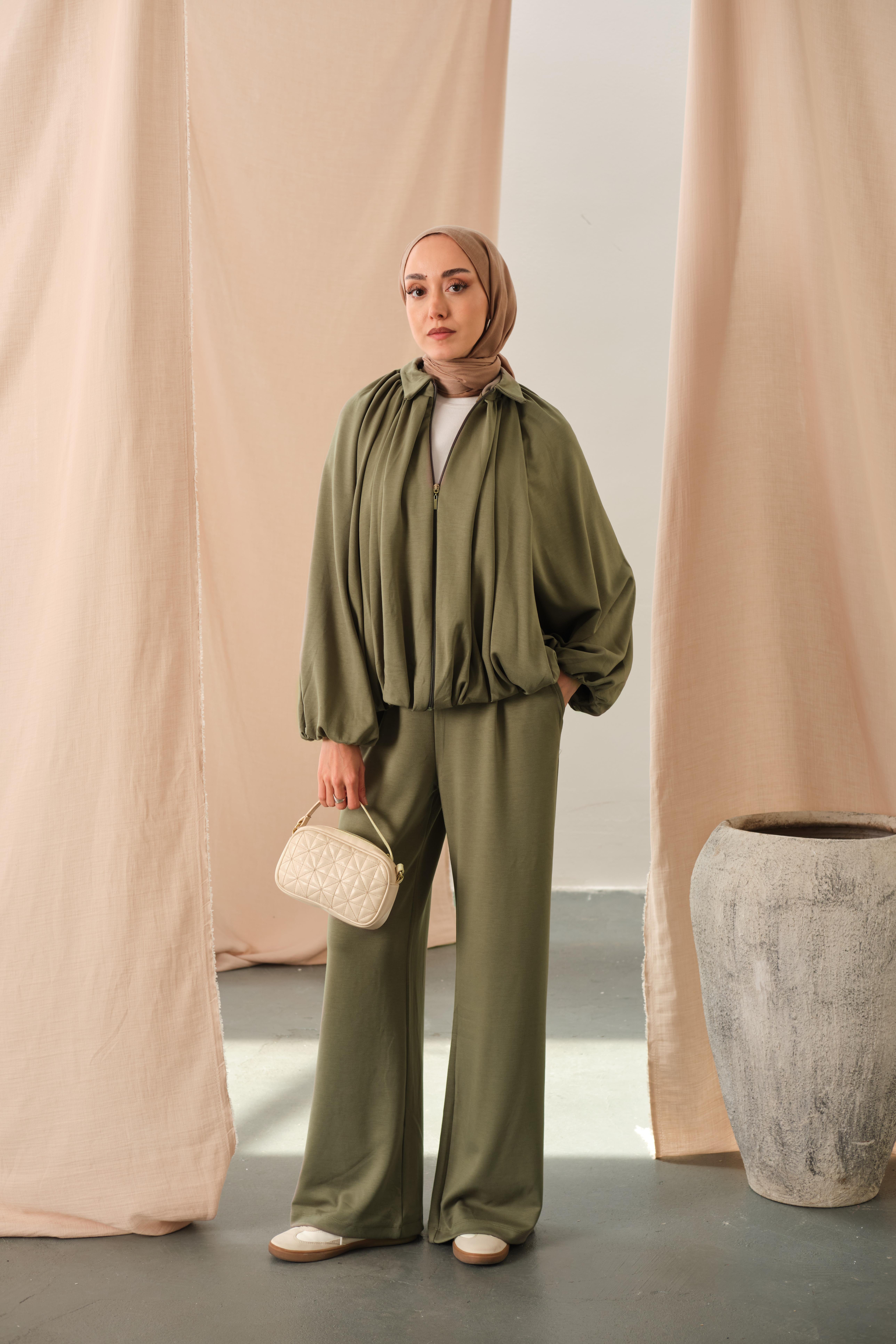 Yarasa Kol Volanlı Takım Haki Yeşil