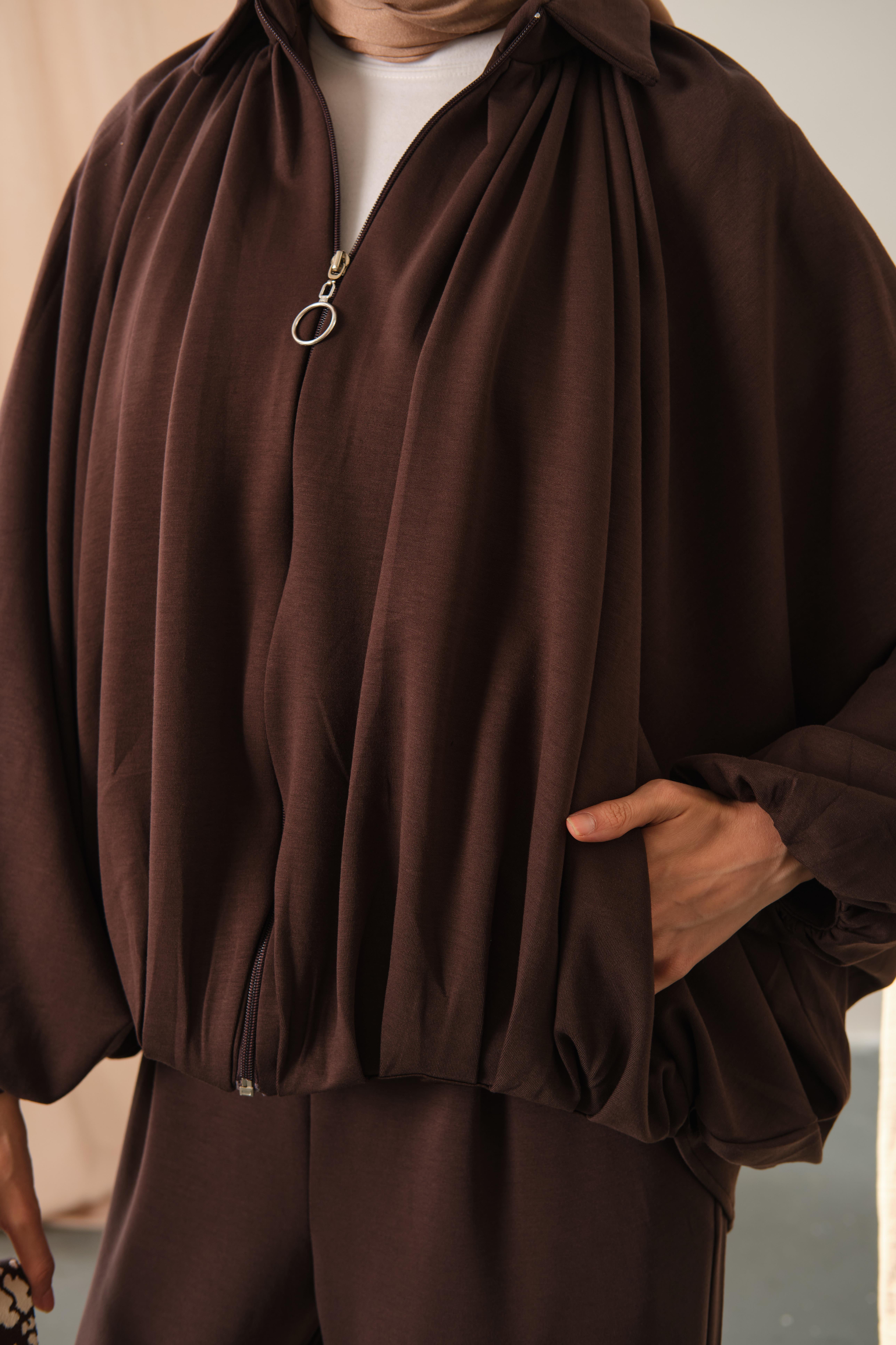 Yarasa Kol Volanlı Takım Kahverengi