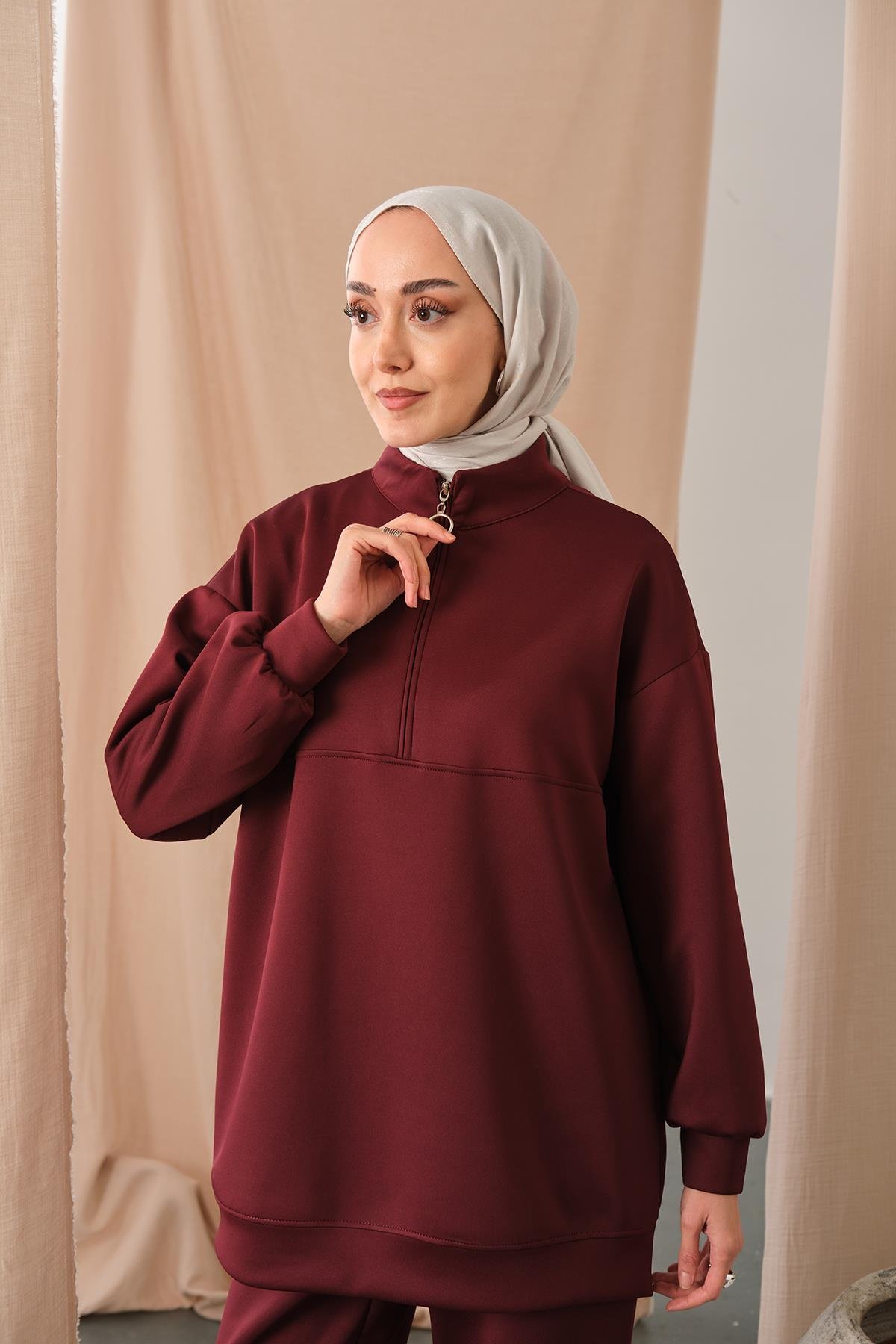 Yarım Fermuarlı Takım Bordo