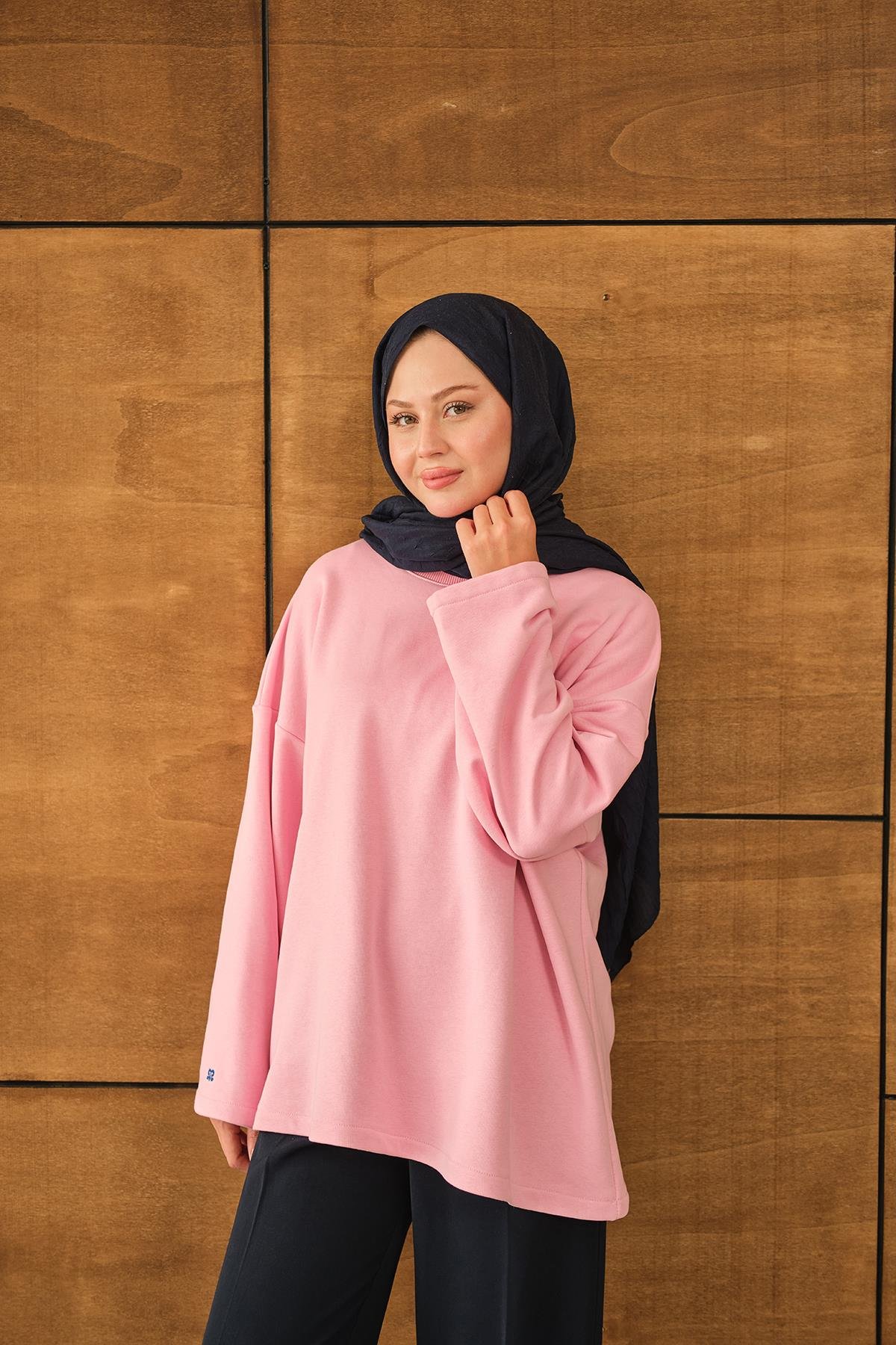 Yazı Baskılı Sweat Pembe