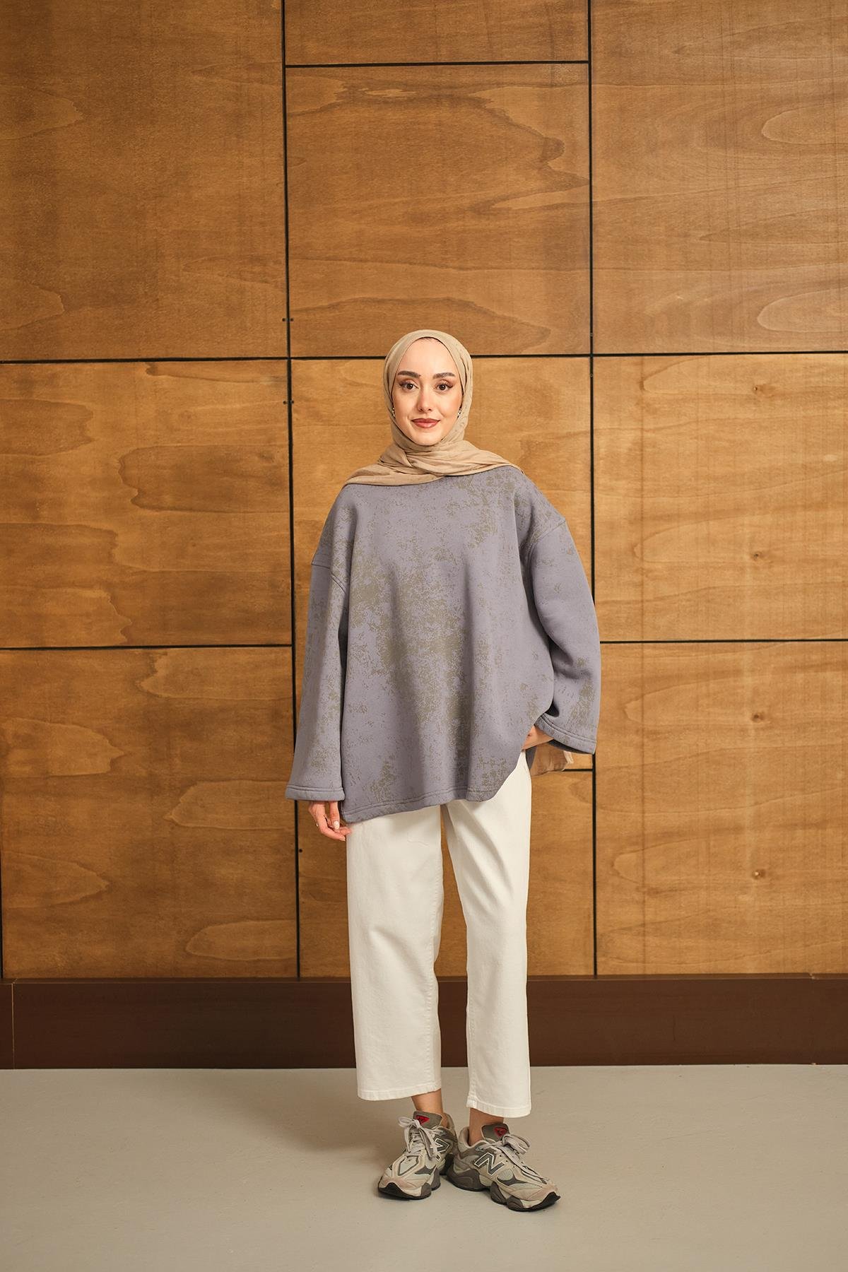 Yıkama Desen Sweat Gri