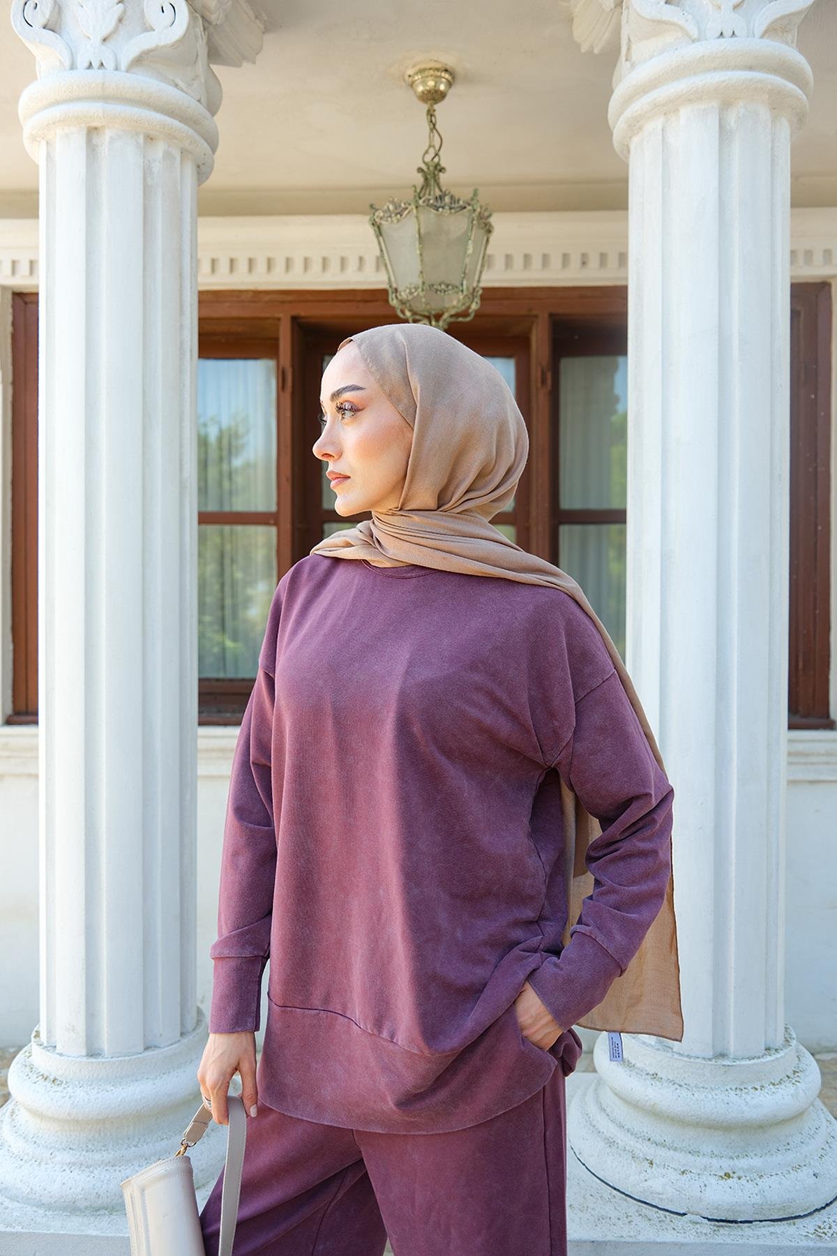 Yırtmaç Detay Yıkama Takım Bordo