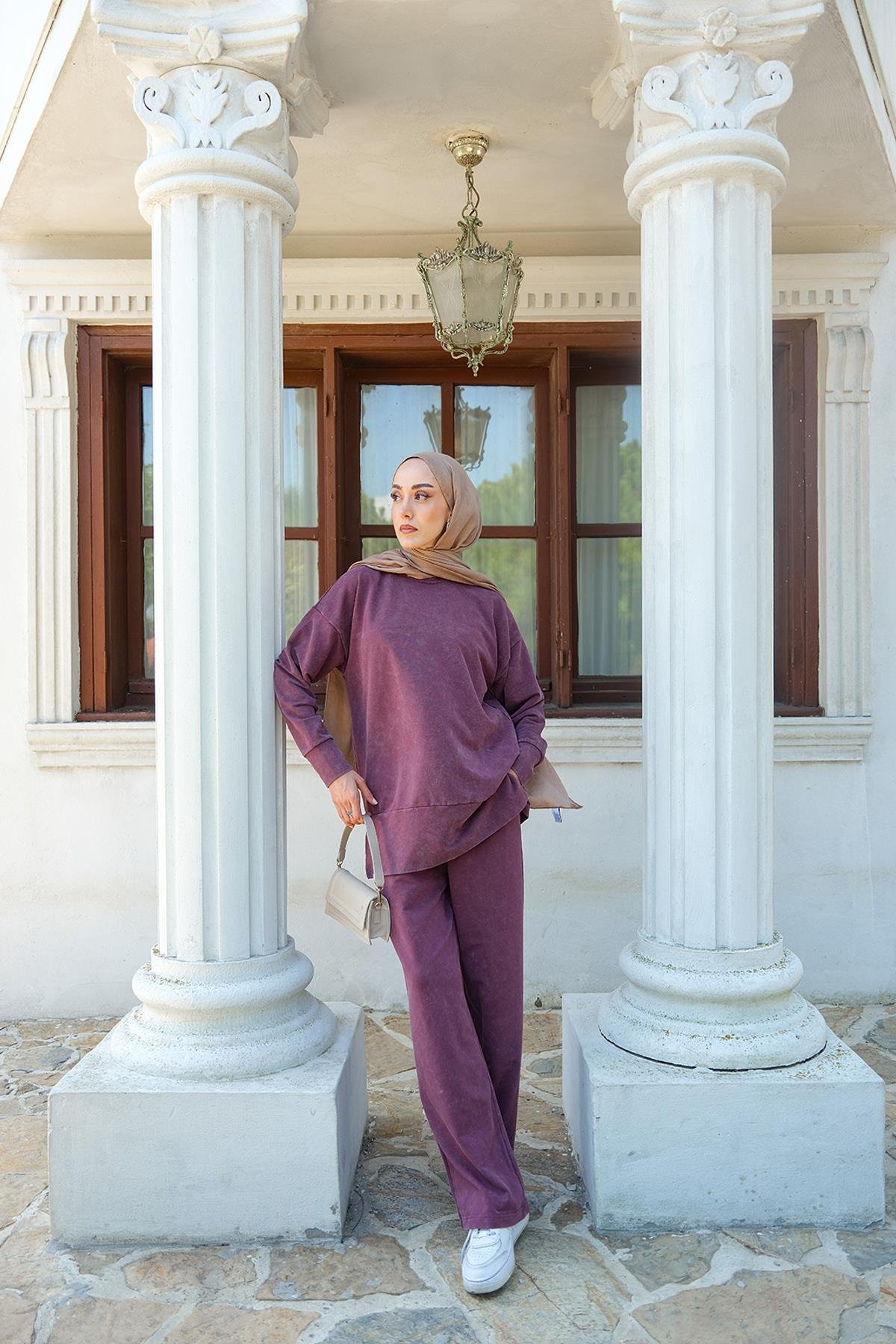 Yırtmaç Detay Yıkama Takım Bordo