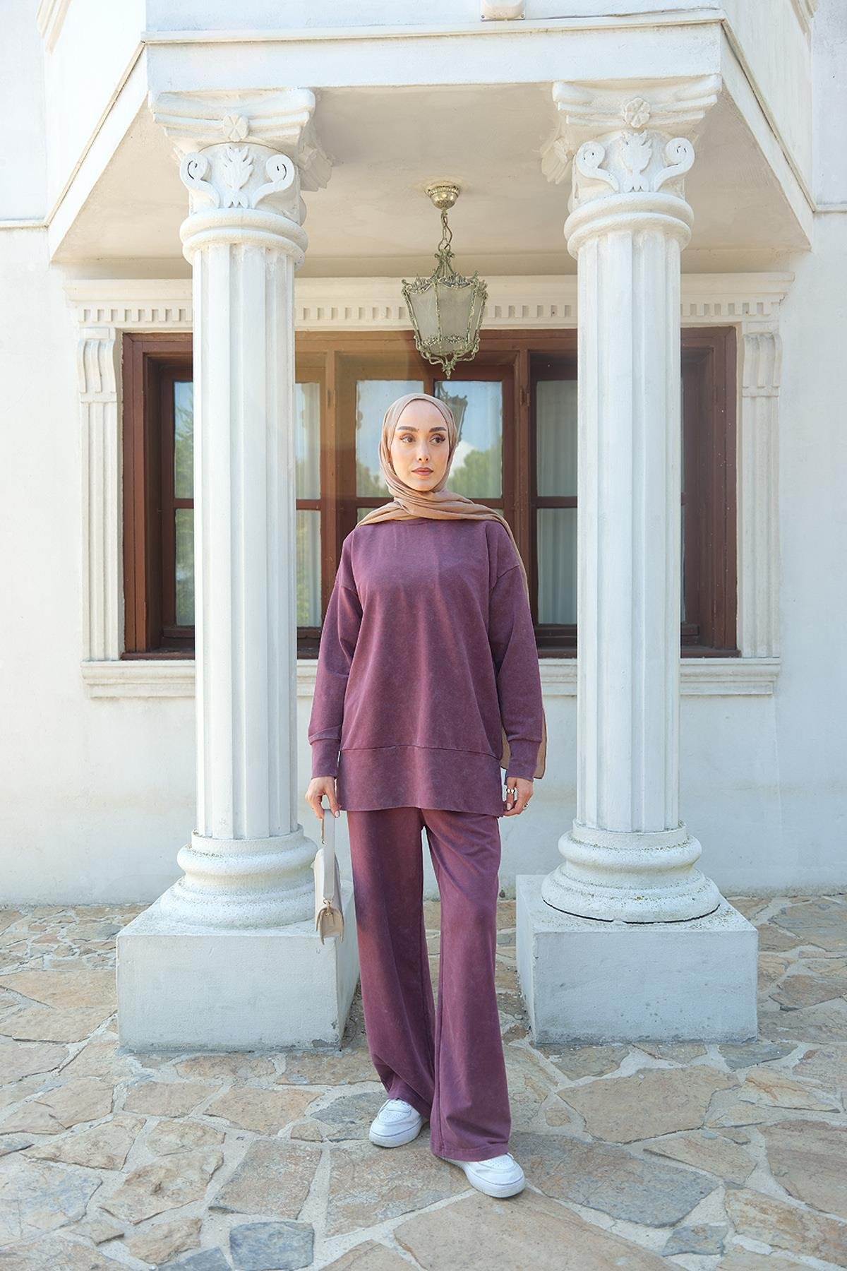 Yırtmaç Detay Yıkama Takım Bordo