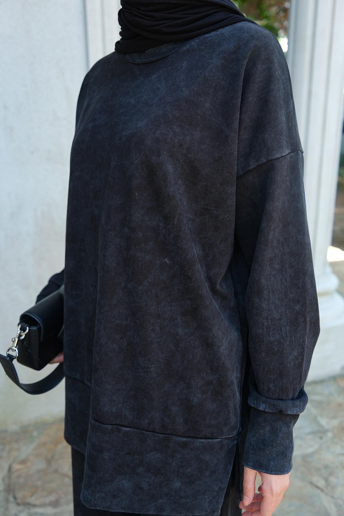 Yırtmaç Detay Yıkama Takım Siyah