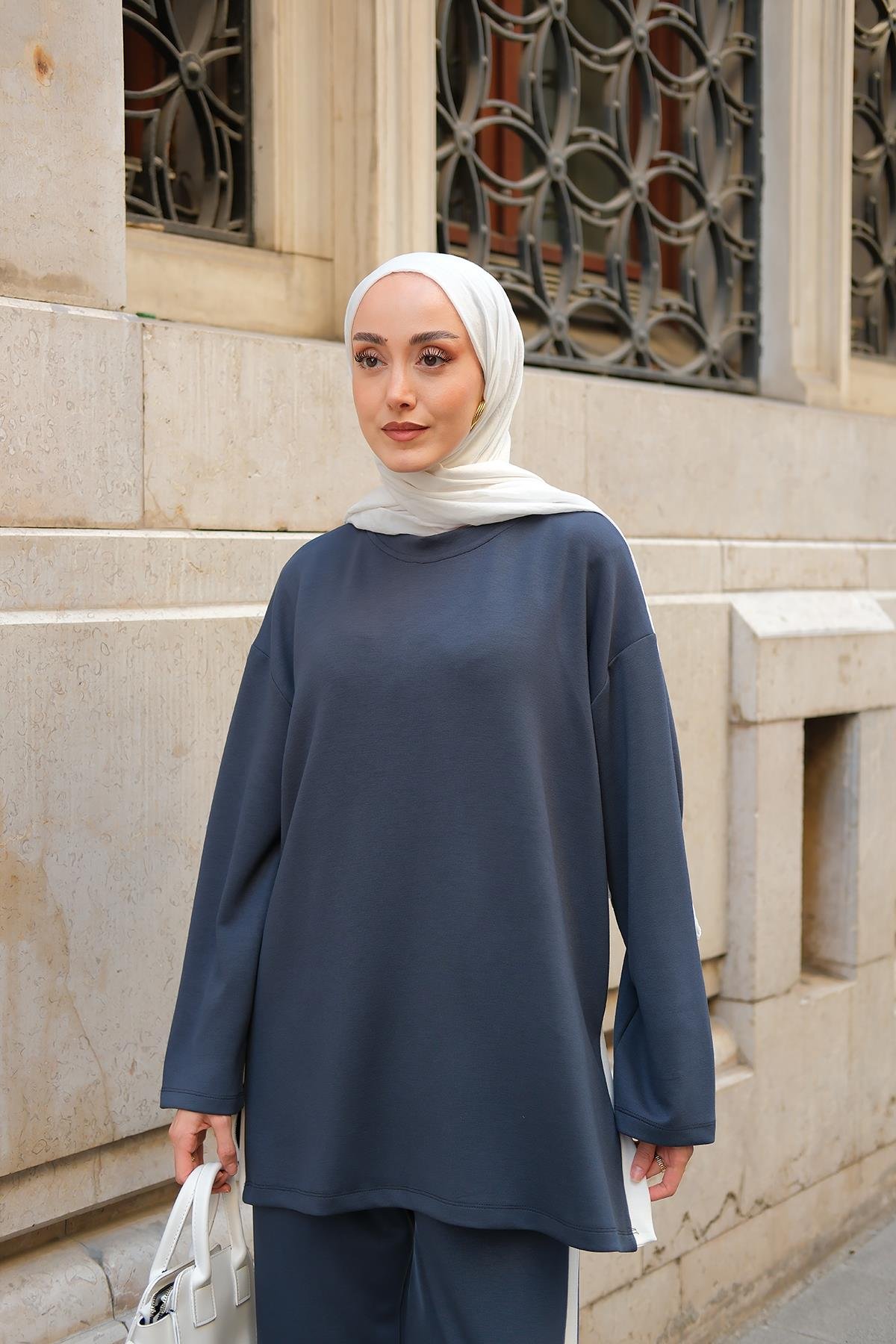 Yırtmaçlı Garni Detay Takım Antrasit