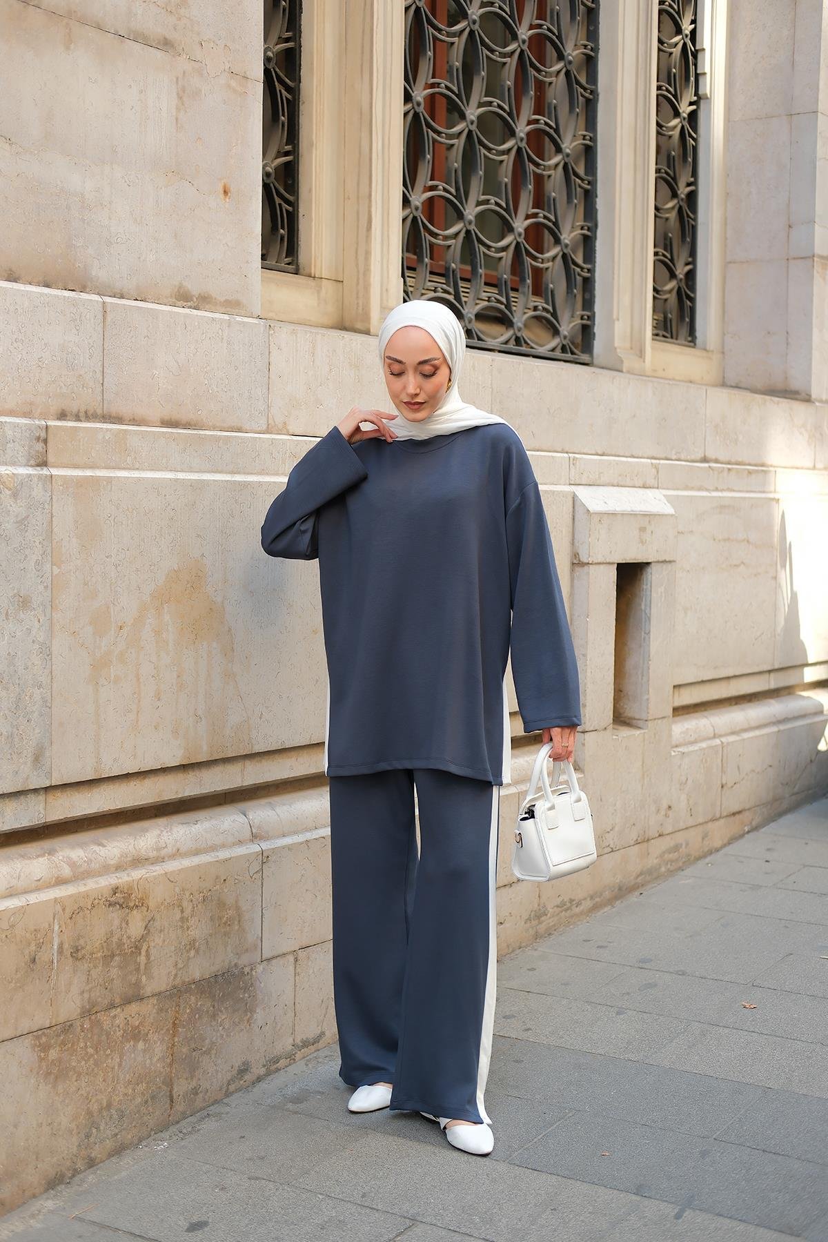 Yırtmaçlı Garni Detay Takım Antrasit