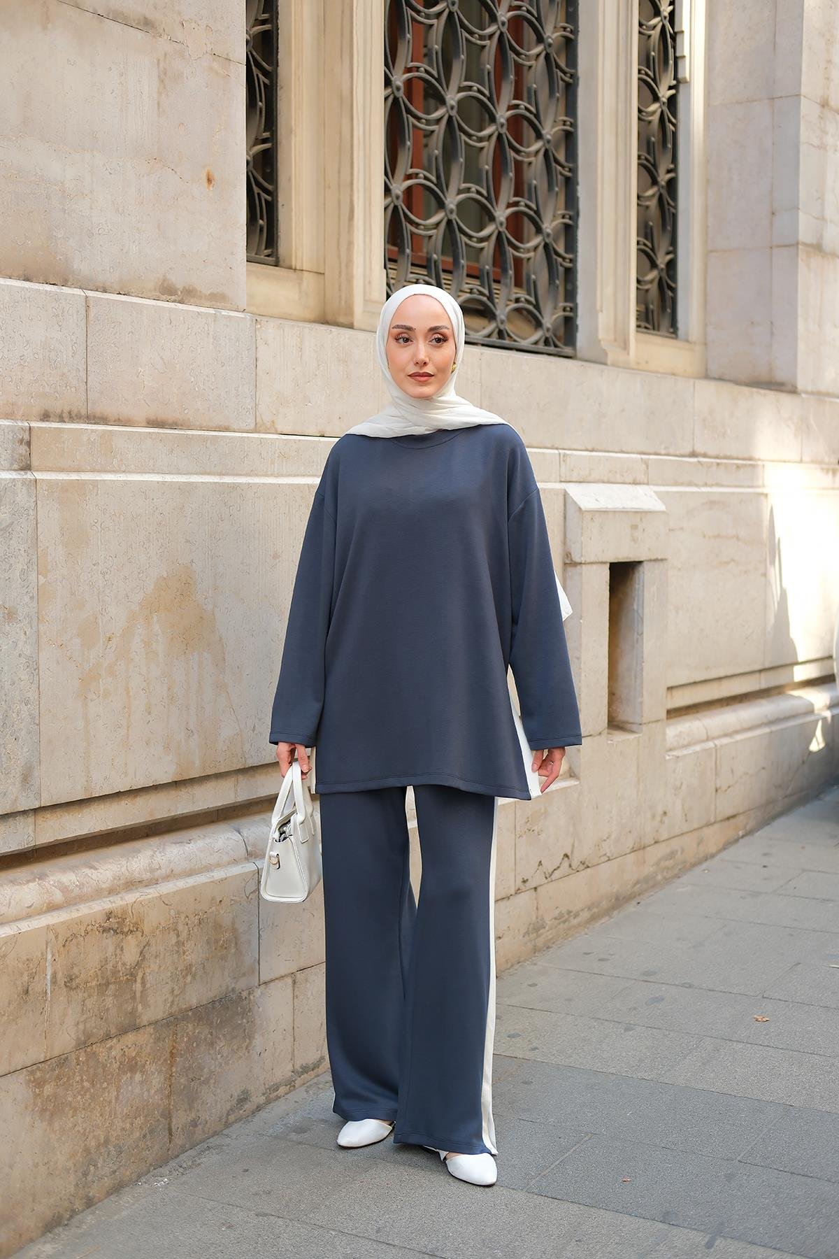 Yırtmaçlı Garni Detay Takım Antrasit