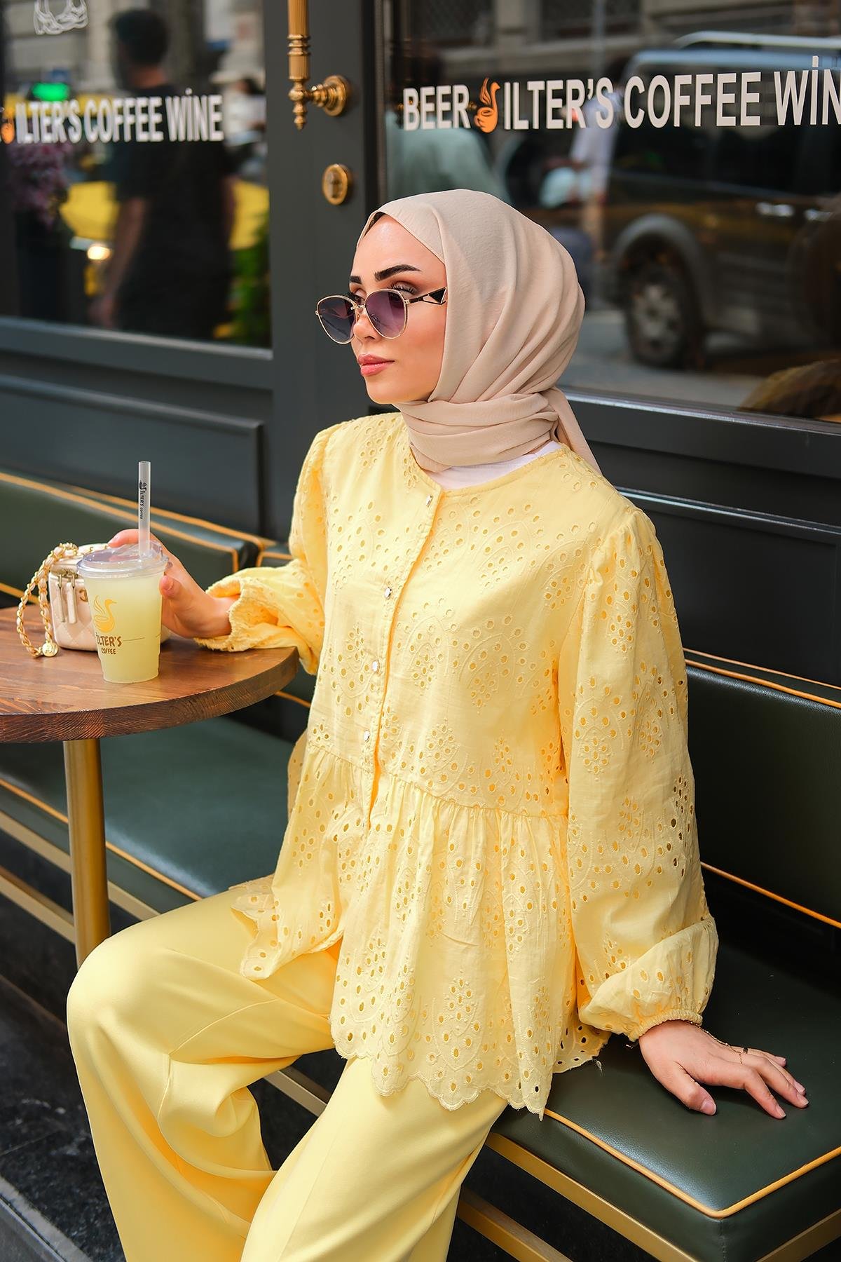 YUKSEK BEL PALAZZO PANTOLON Sarı