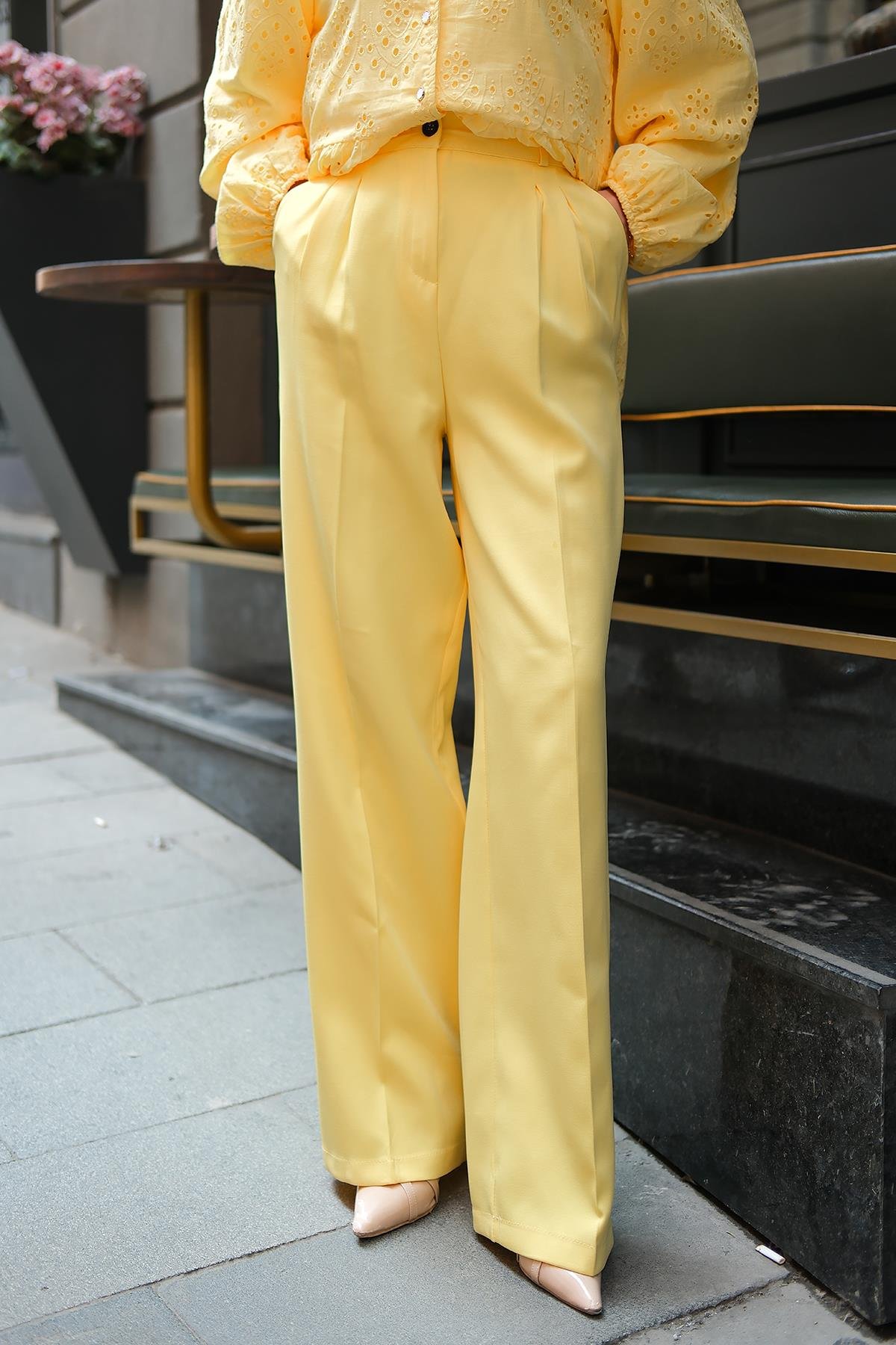 YUKSEK BEL PALAZZO PANTOLON Sarı