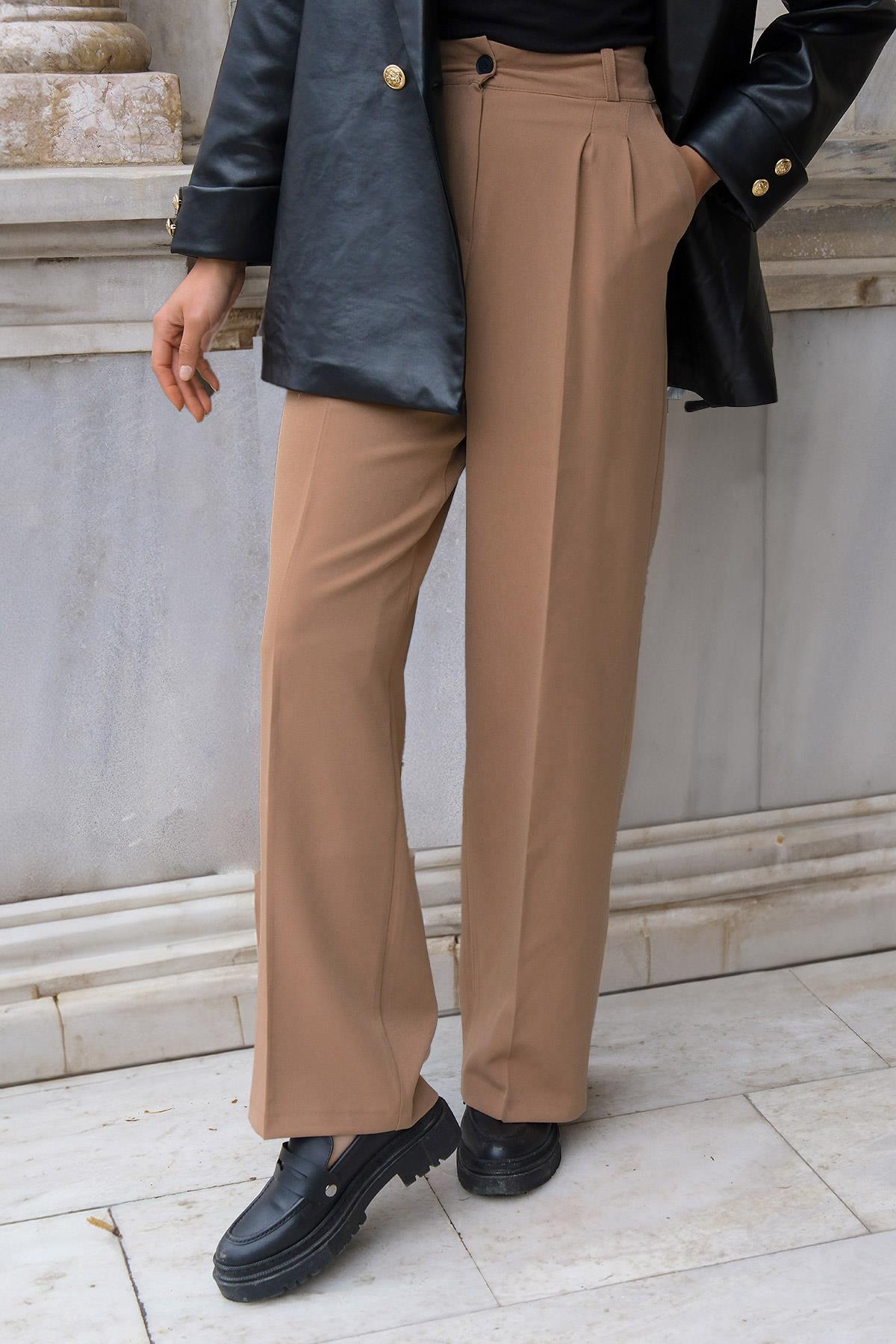 YUKSEK BEL PALAZZO PANTOLON VIZON