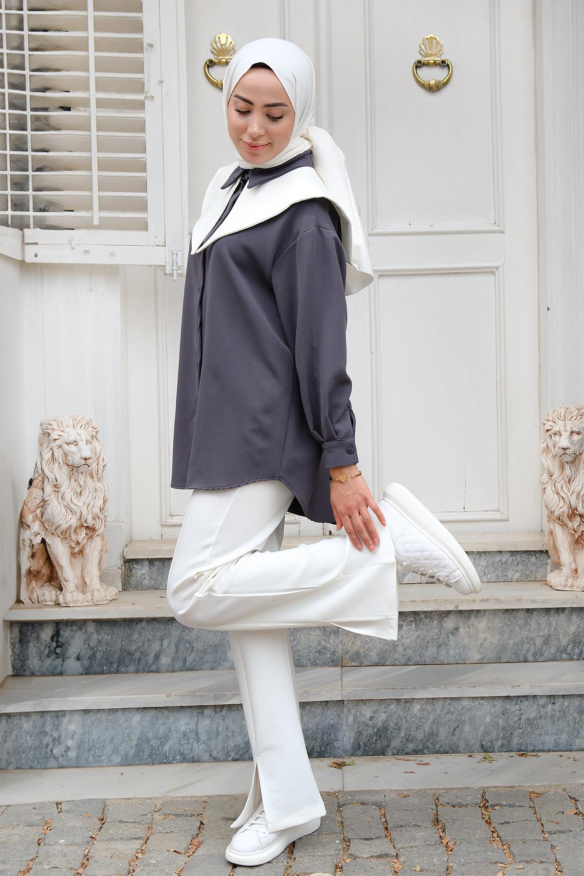 Yüksek Bel Scuba Yırtmaçlı Pantolon Beyaz