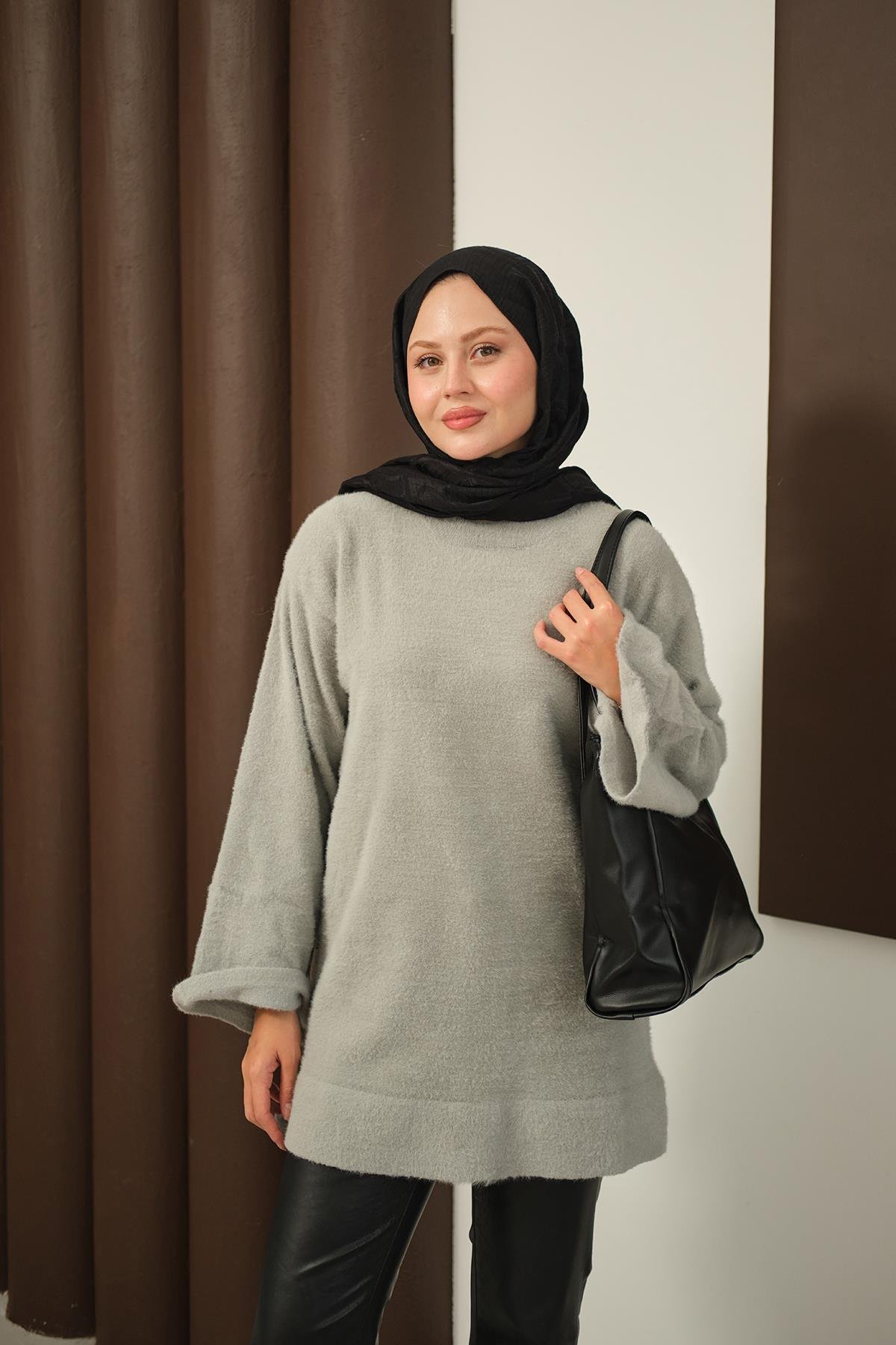 Yumoş Triko Tunik Gri