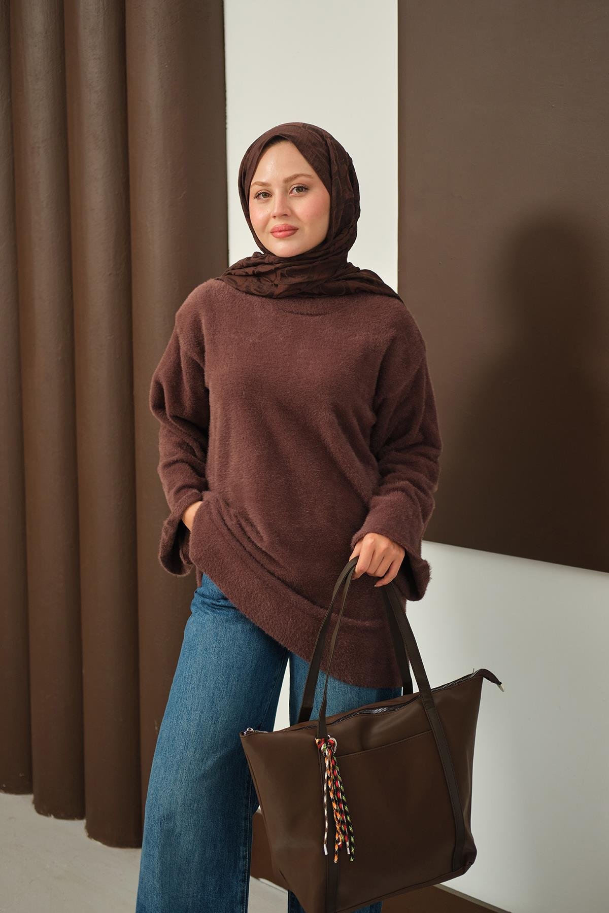 Yumoş Triko Tunik Kahverengi