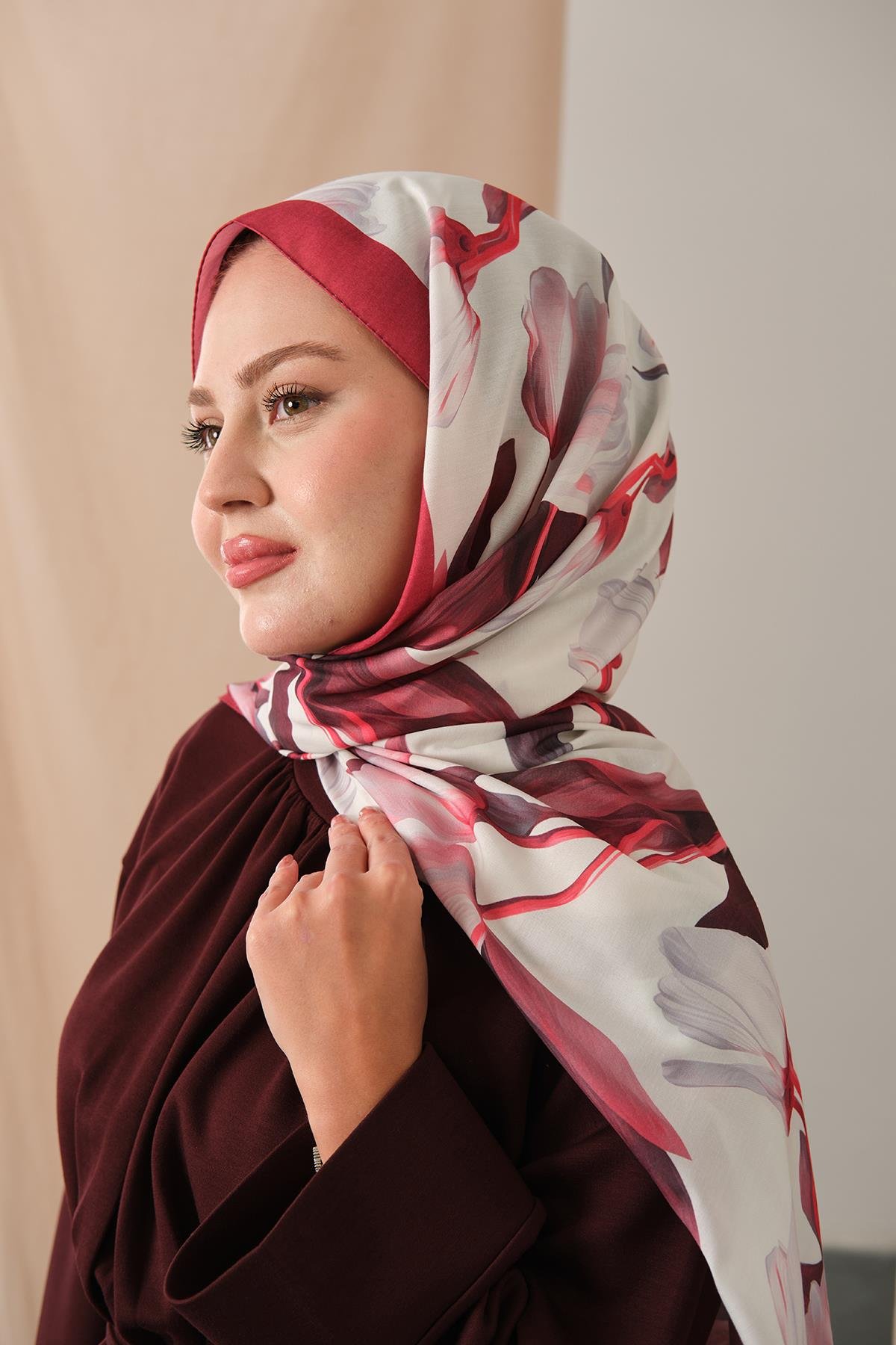 Zambak Desenli Soft Şal Bordo