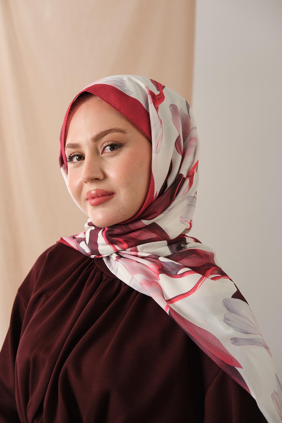 Zambak Desenli Soft Şal Bordo