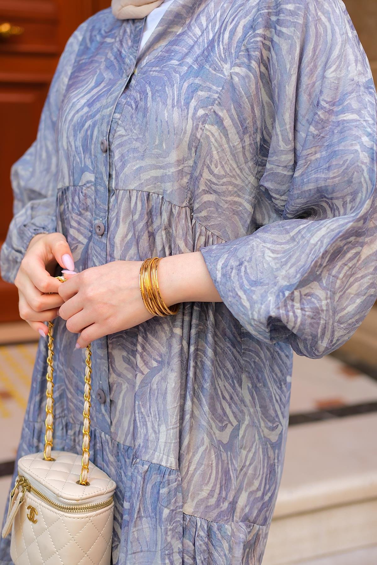 Zebra Desen Elbise  Mavi