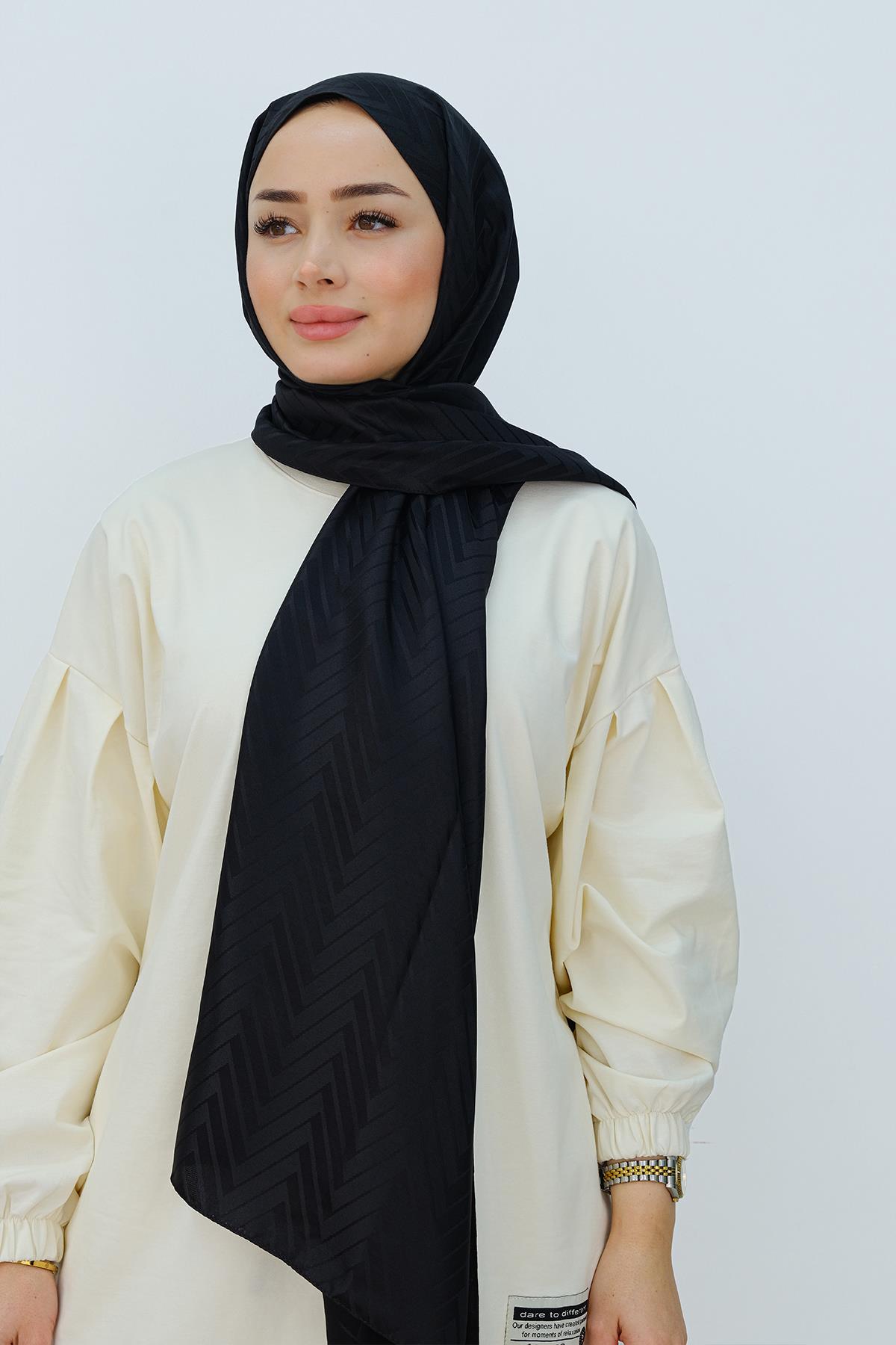 Zigzag Desen Şal Siyah