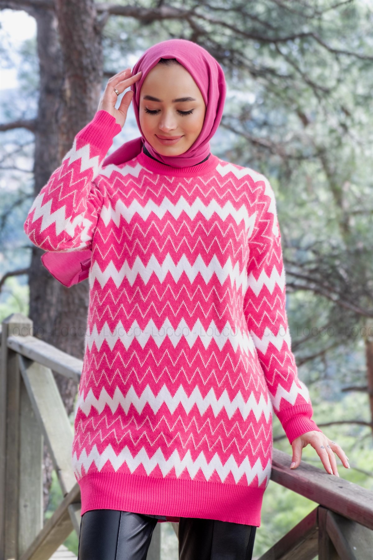 Uygun Fiyatlı ZIKZAK DESEN TRIKO TUNIK PEMBE | Loccomoda.com 