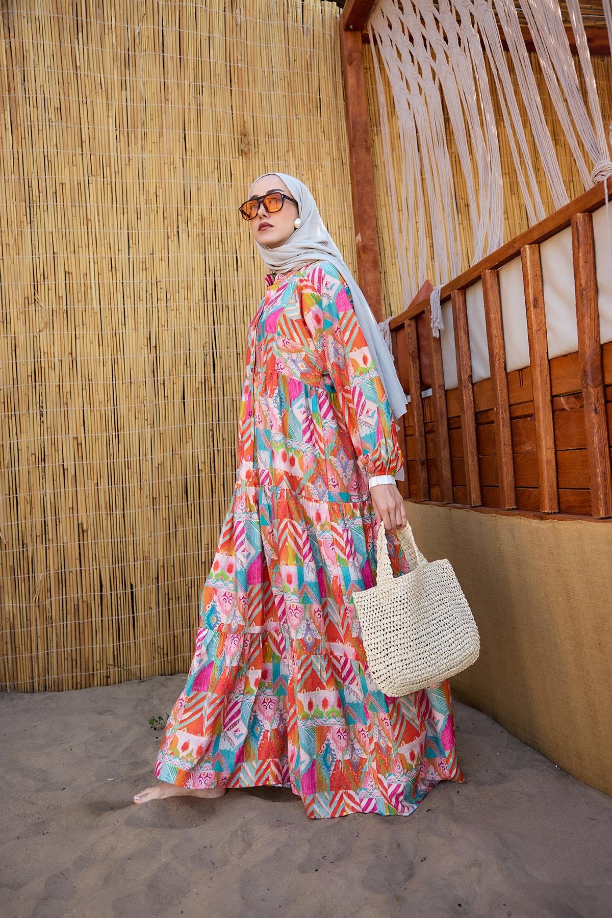 Zİkzak Desenli Elbise Kiremit