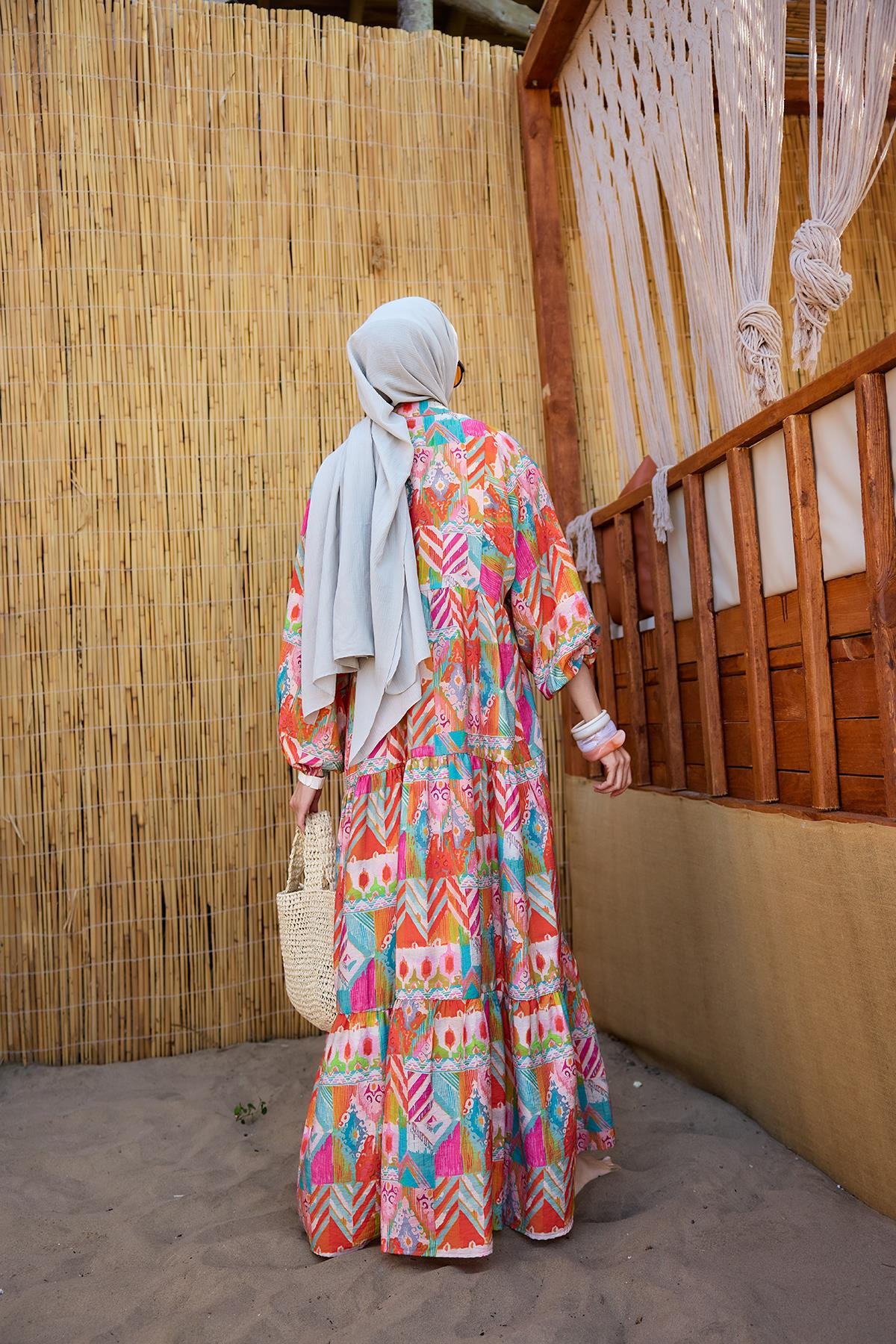 Zİkzak Desenli Elbise Kiremit