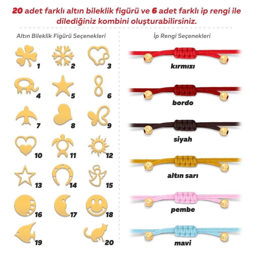 14 Ayar Altın Figürlü İpli Bileklik