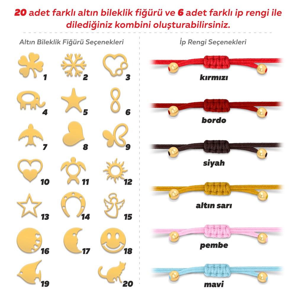 14 Ayar Altın Figürlü İpli Bileklik