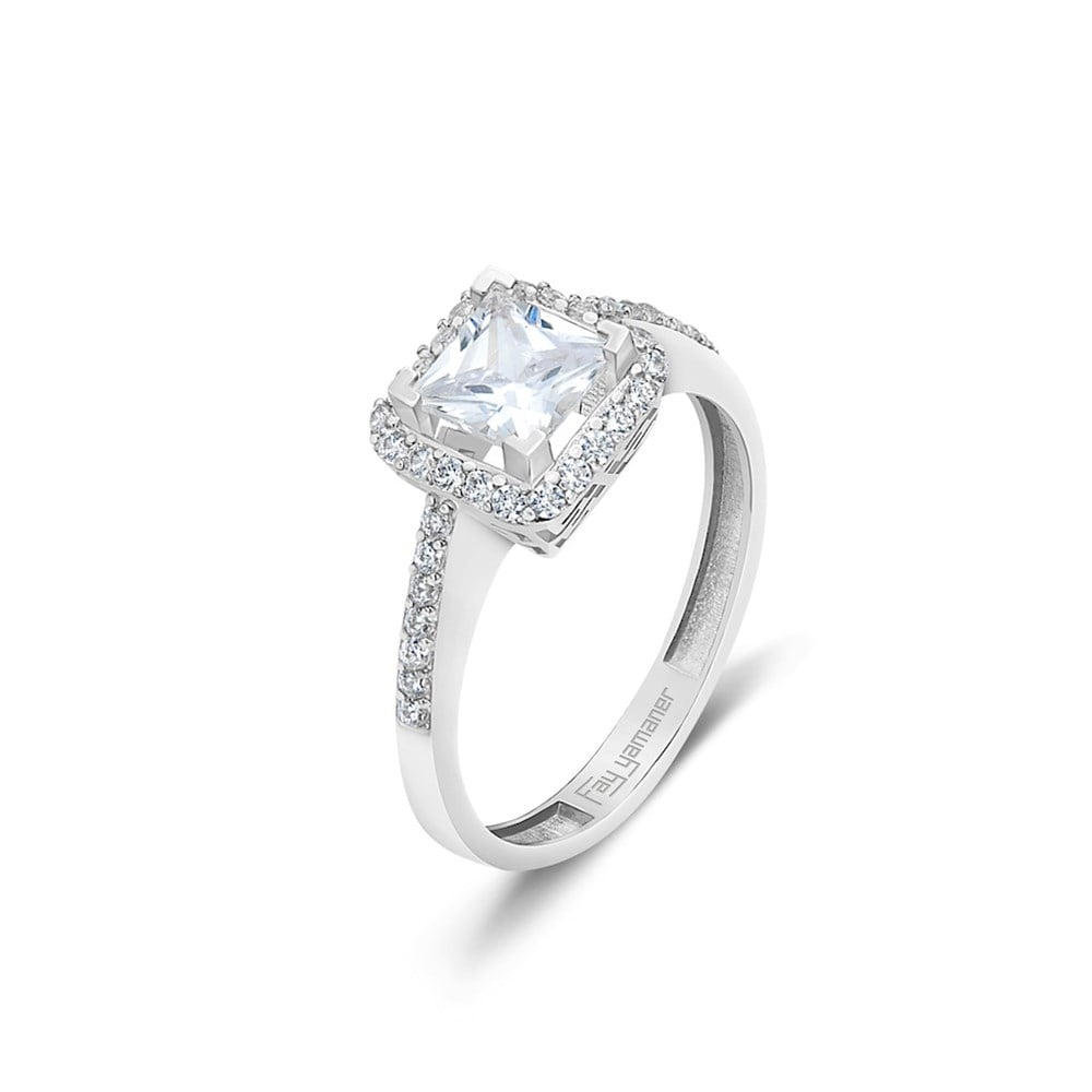 Beyaz Altın Kare Baget Yüzük