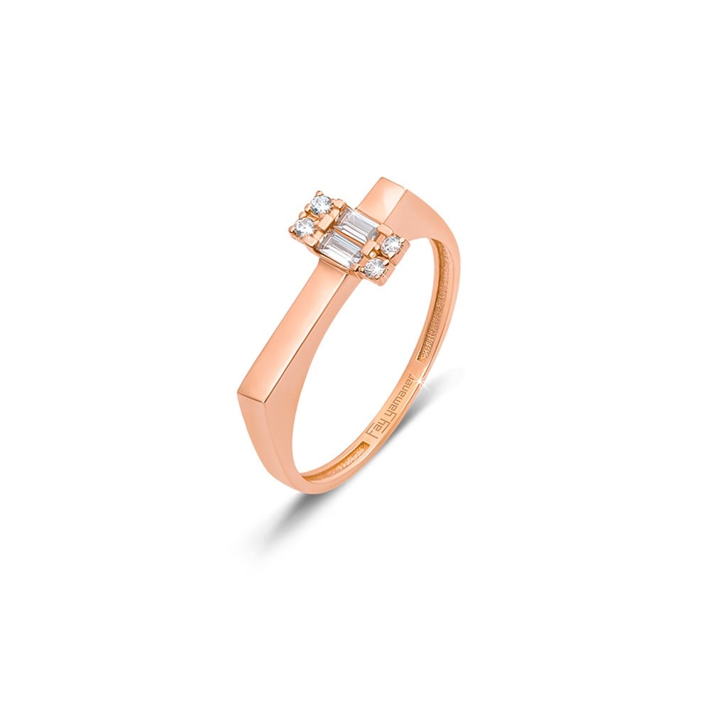 Rose Altın Köşeli Baget Yüzük