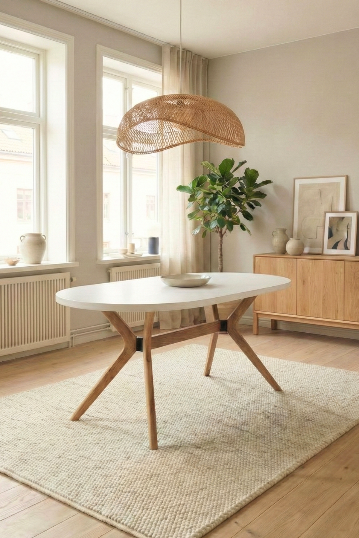 Adel Natural Beyaz 80x130 cm Oval 4 Kişilik Ahşap Yemek Masası Takımı – Natural Beyaz Renk