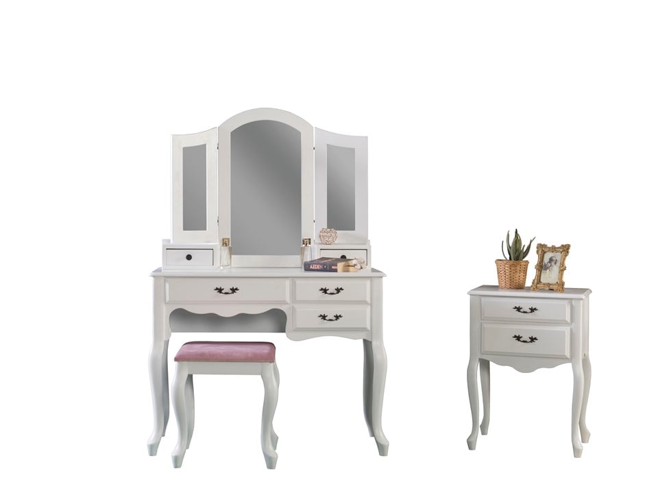 Alina Beyaz Makyaj Masası Set