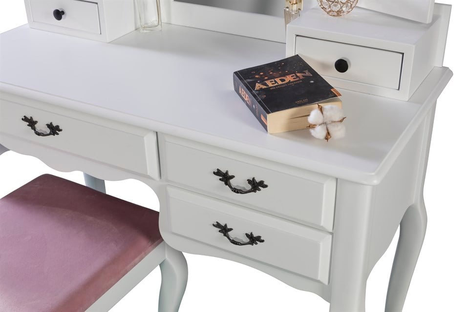 Alina Beyaz Makyaj Masası Set