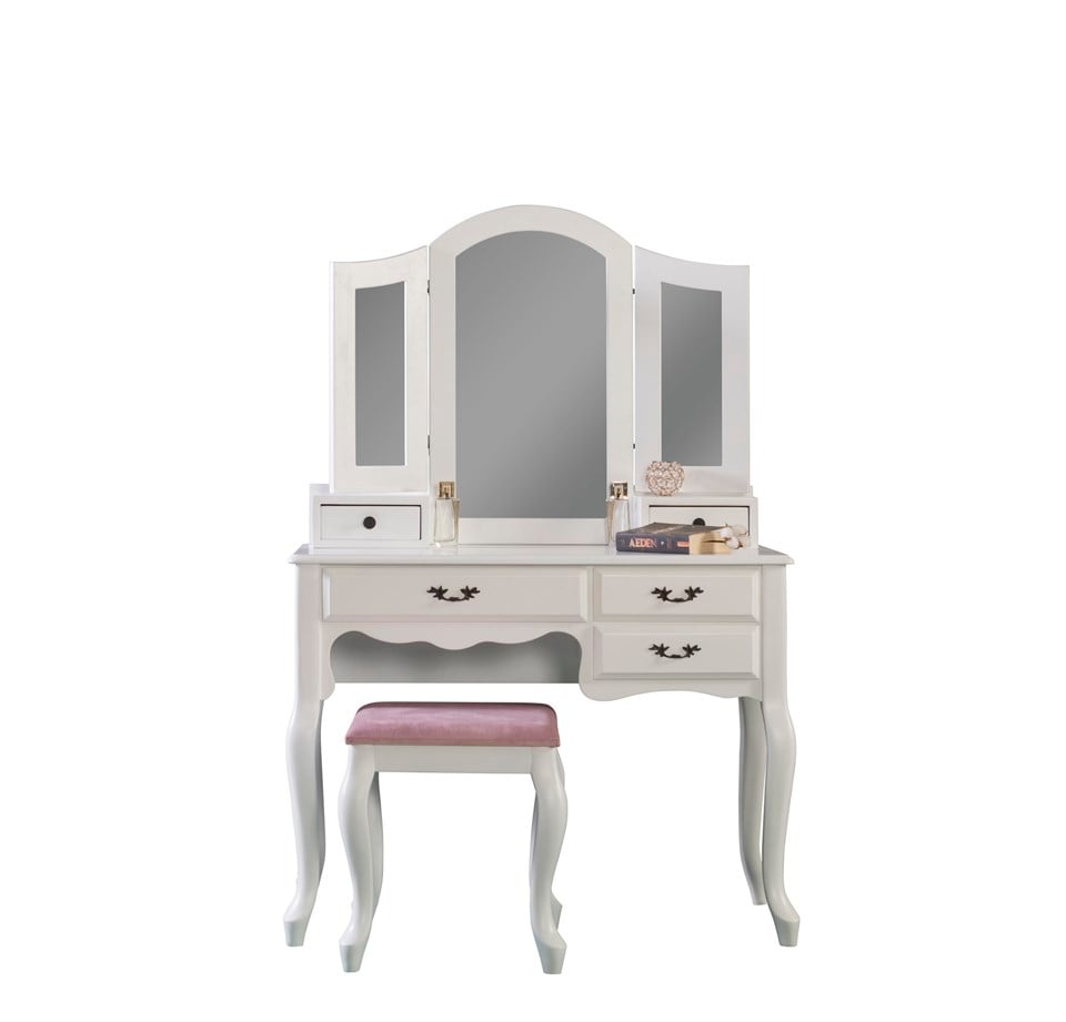 Alina Beyaz Makyaj Masası Set