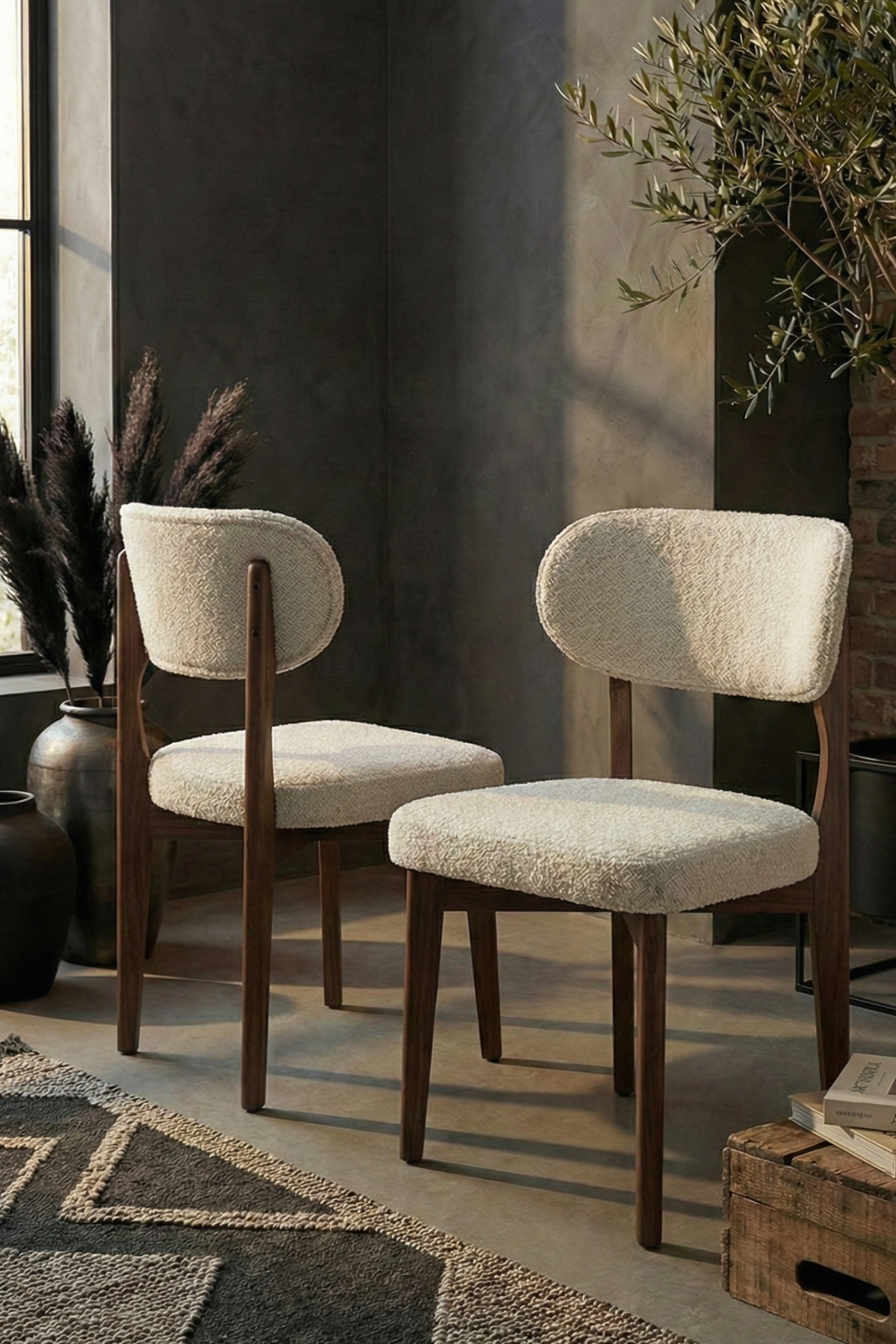 Cosmo Ceviz Renk Ahşap Döşemeli Sandalye 2'li Set 54x48x80 cm – Modern Kumaş Kaplı Yemek Odası & Mutfak Sandalyesi Takımı