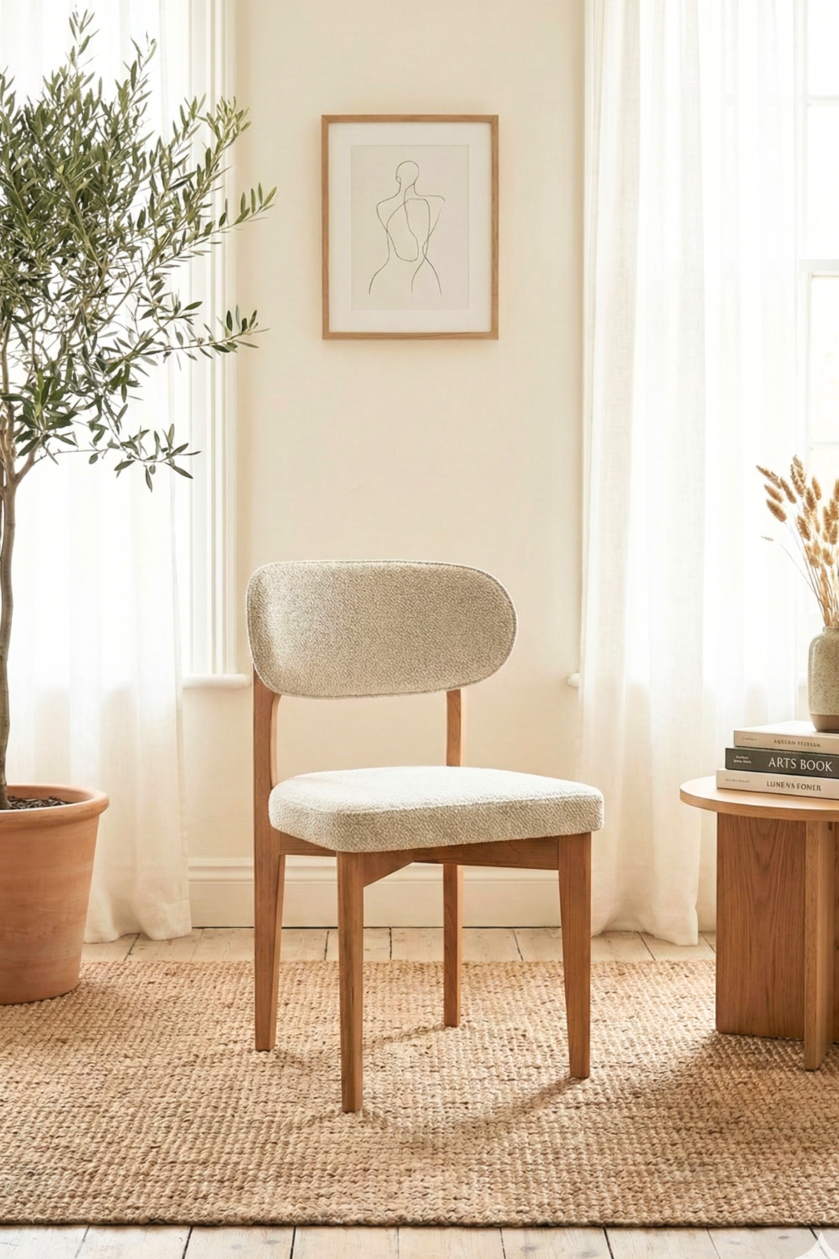 Cosmo Natural Ahşap Döşemeli Sandalye 2'li Set 54x48x80 cm – Modern Kumaş Kaplı Yemek Odası & Mutfak Sandalyesi Takımı