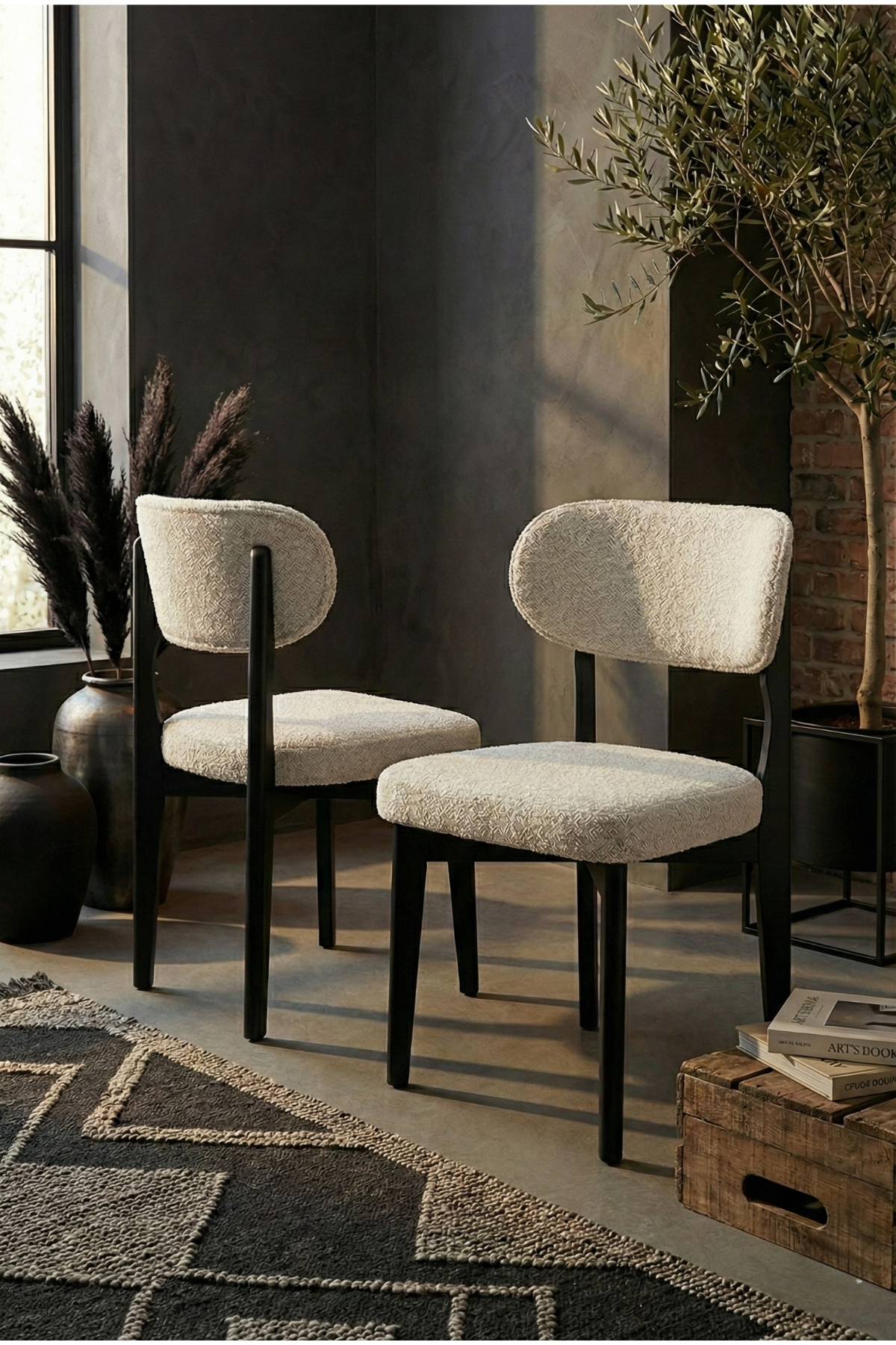 Cosmo Siyah Ahşap Döşemeli Sandalye 2'li Set 54x48x80 cm – Modern Kumaş Kaplı Yemek Odası & Mutfak Sandalyesi Takımı