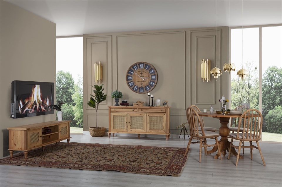 Laura Naturel Yuvarlak Yemek Odası Takımı